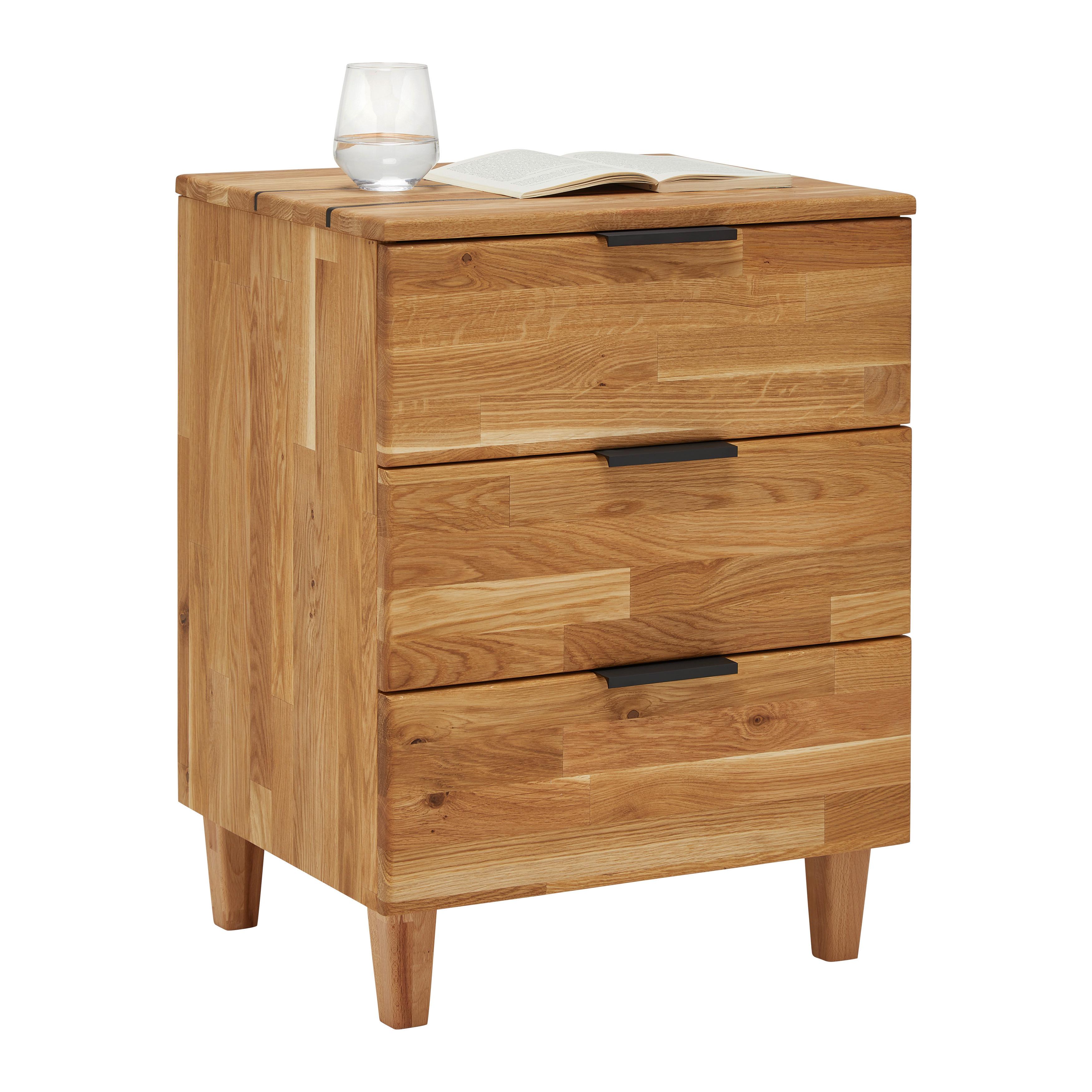 Nachtkästchen Carolina 3 Eichefarben - Eichefarben/Schwarz, KONVENTIONELL, Naturmaterialien/Holz (48/65/40cm) - Premium Living
