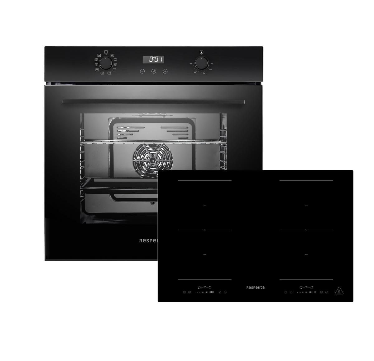 Backofenset ASET7008800l ca. 59,5/59,5/56,6 cm Schwarz - Schwarz, Trend, Glas/Metall (59,5/59,9/56,5cm) - Respekta