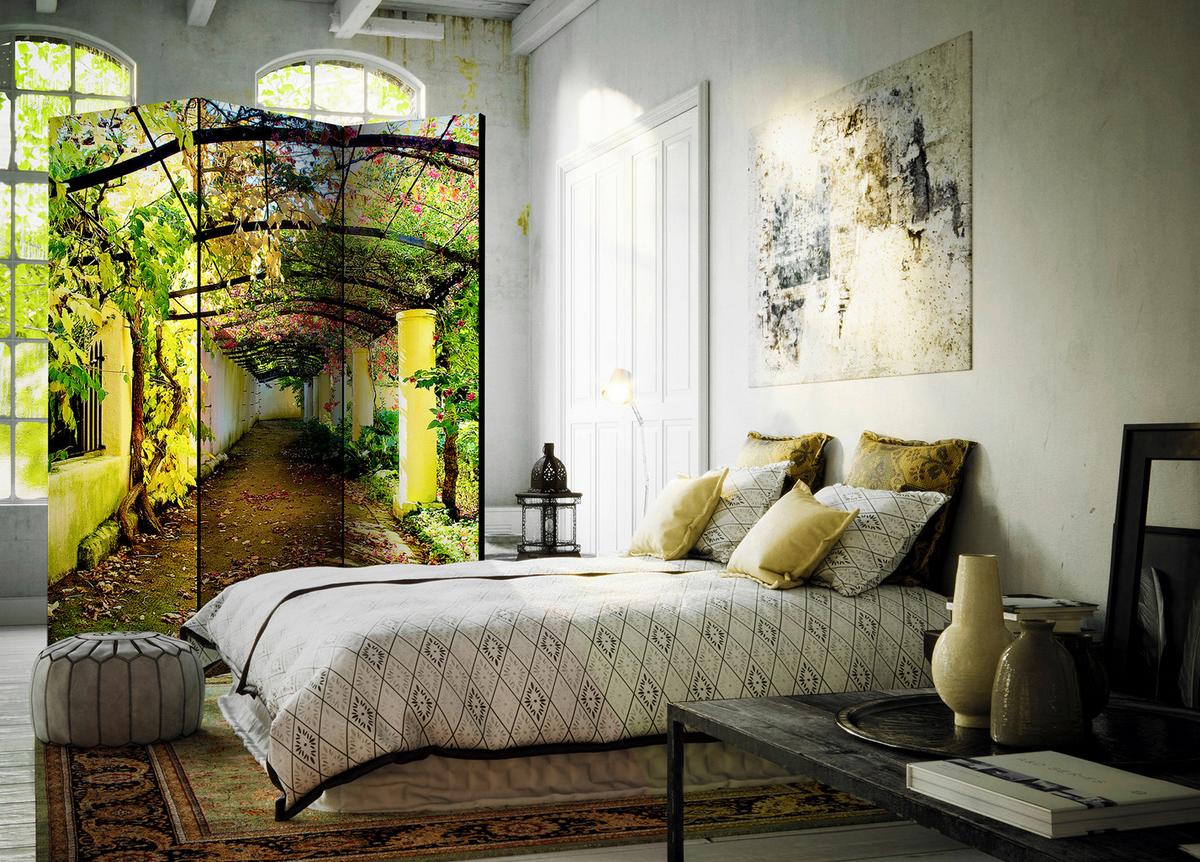 Paravan Romantic Garden, 3-Delni, Enostranski - zelena/rjava, Basics, tekstil/les (135/172/3cm) - artgeist