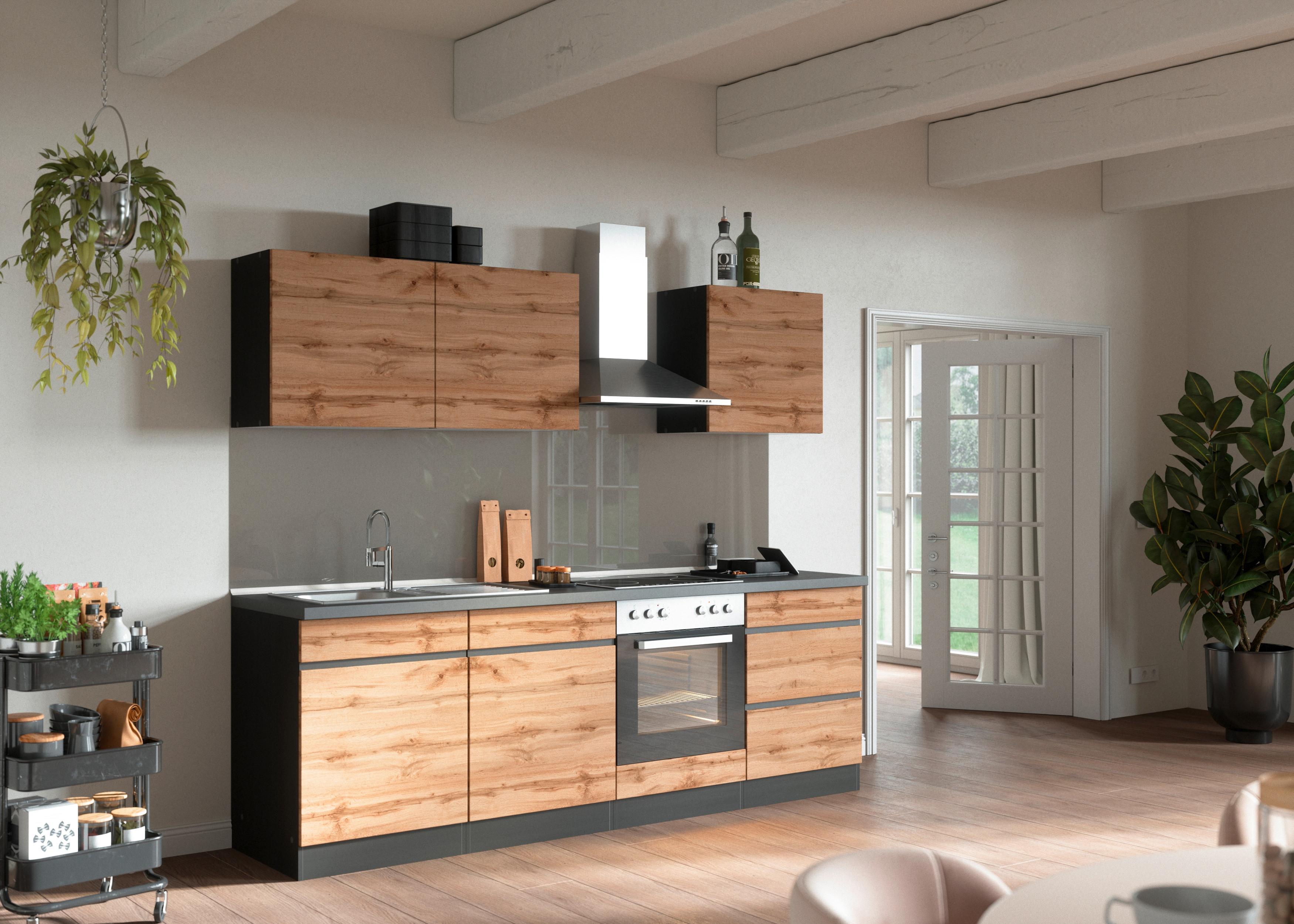 Küchenblock Turin ohne Geräte ca. 240 cm Eiche/Grau - Eiche Wotan/Graphitfarben, Design, Holz/Holzwerkstoff (240cm) - Held