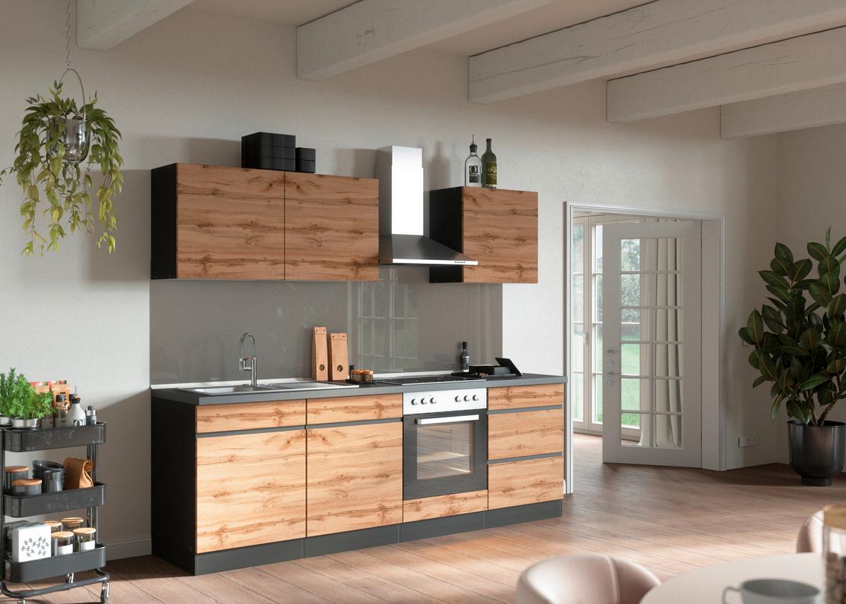 Küchenblock Turin ohne Geräte ca. 240 cm Eiche/Grau - Eiche Wotan/Graphitfarben, Design, Holz/Holzwerkstoff (240cm) - Held