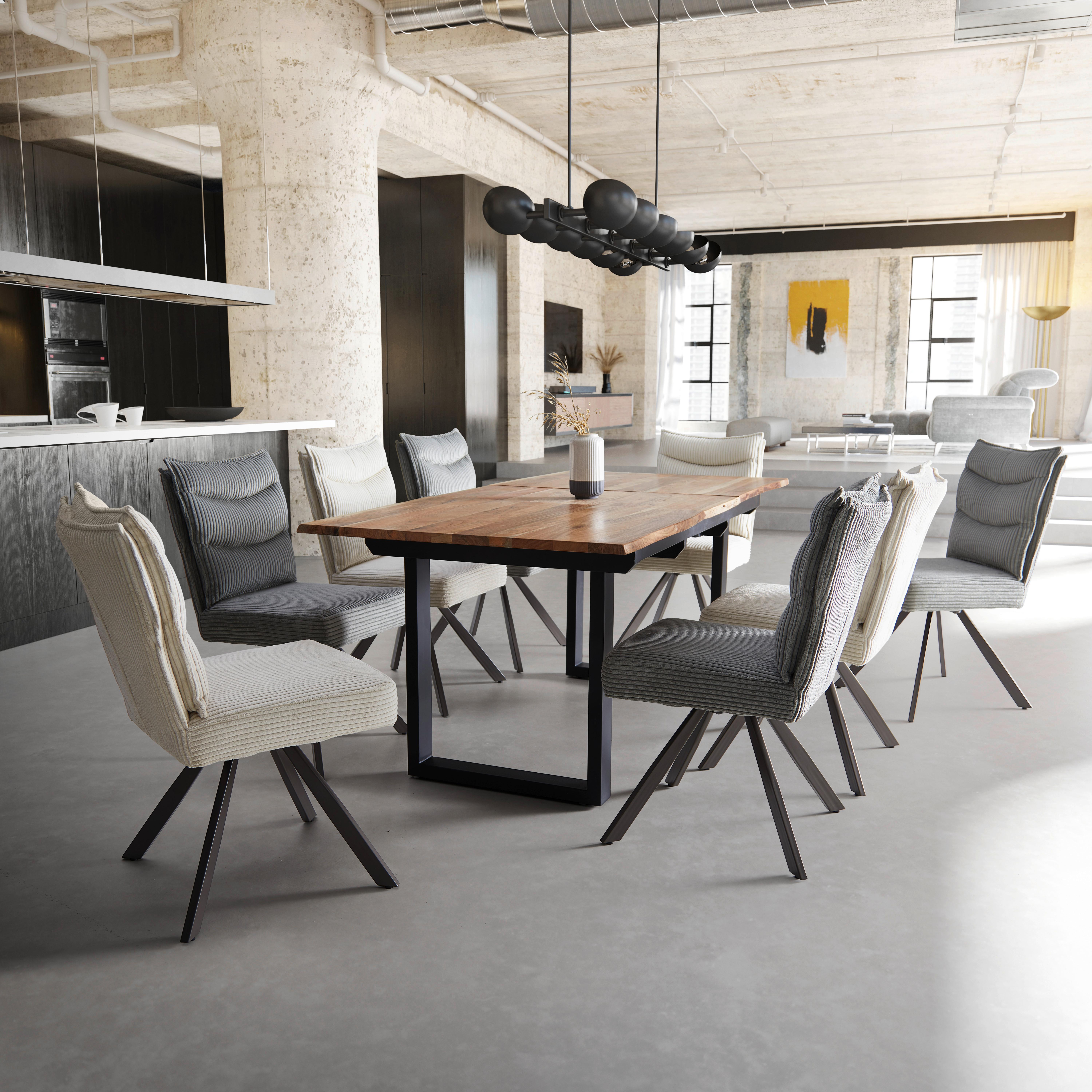 Stuhl Fina Grau Cord Drehbar Gepolstert - Dunkelgrau/Grau, MODERN, Holz/Textil (49/91/64cm) - Bessagi Home