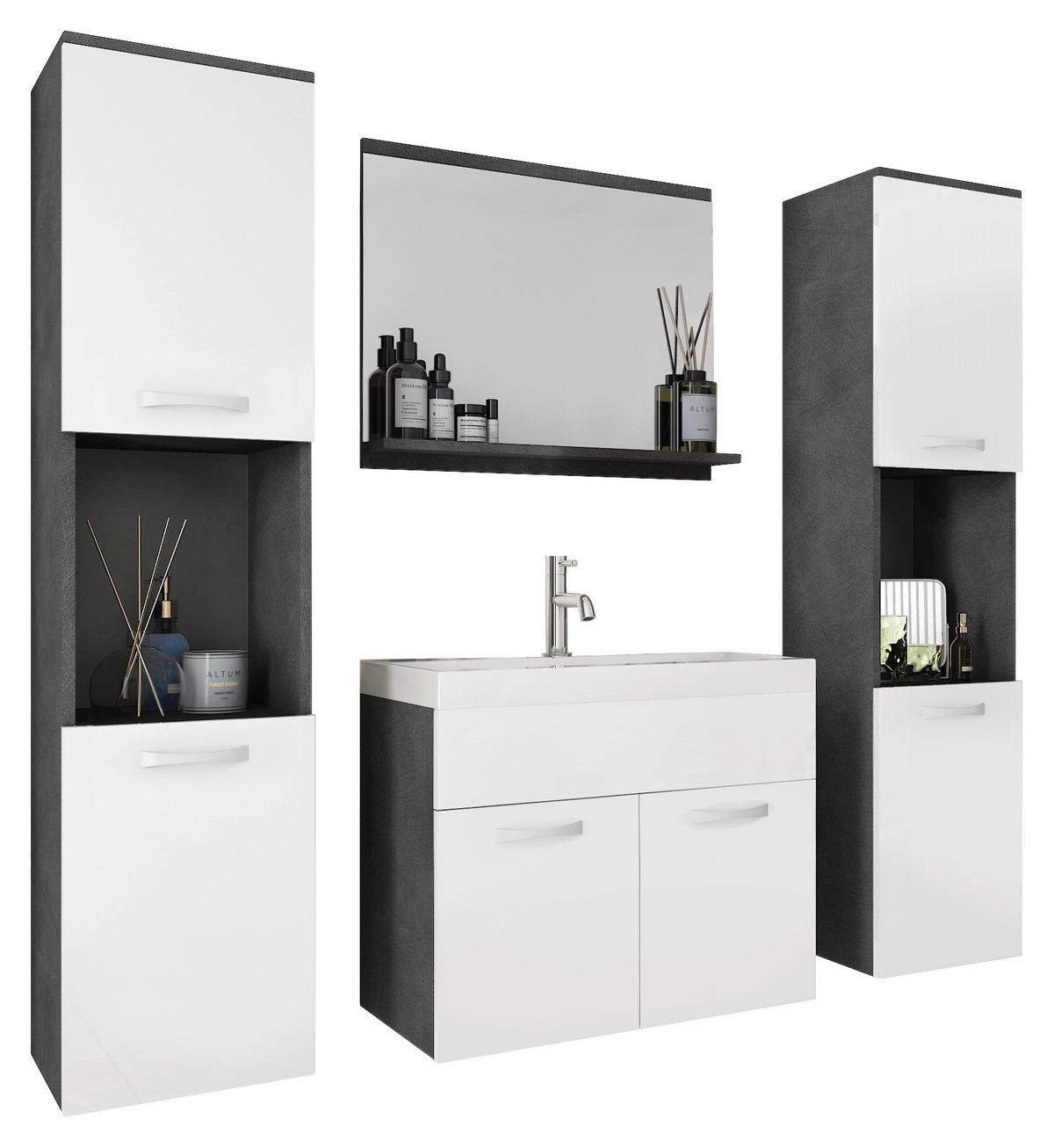 Kopalnica Montreal Xl, Antracit, Bela, 5-Delno - bela/visoki sijaj, Trendi, kovina/leseni material (120cm) - P & B