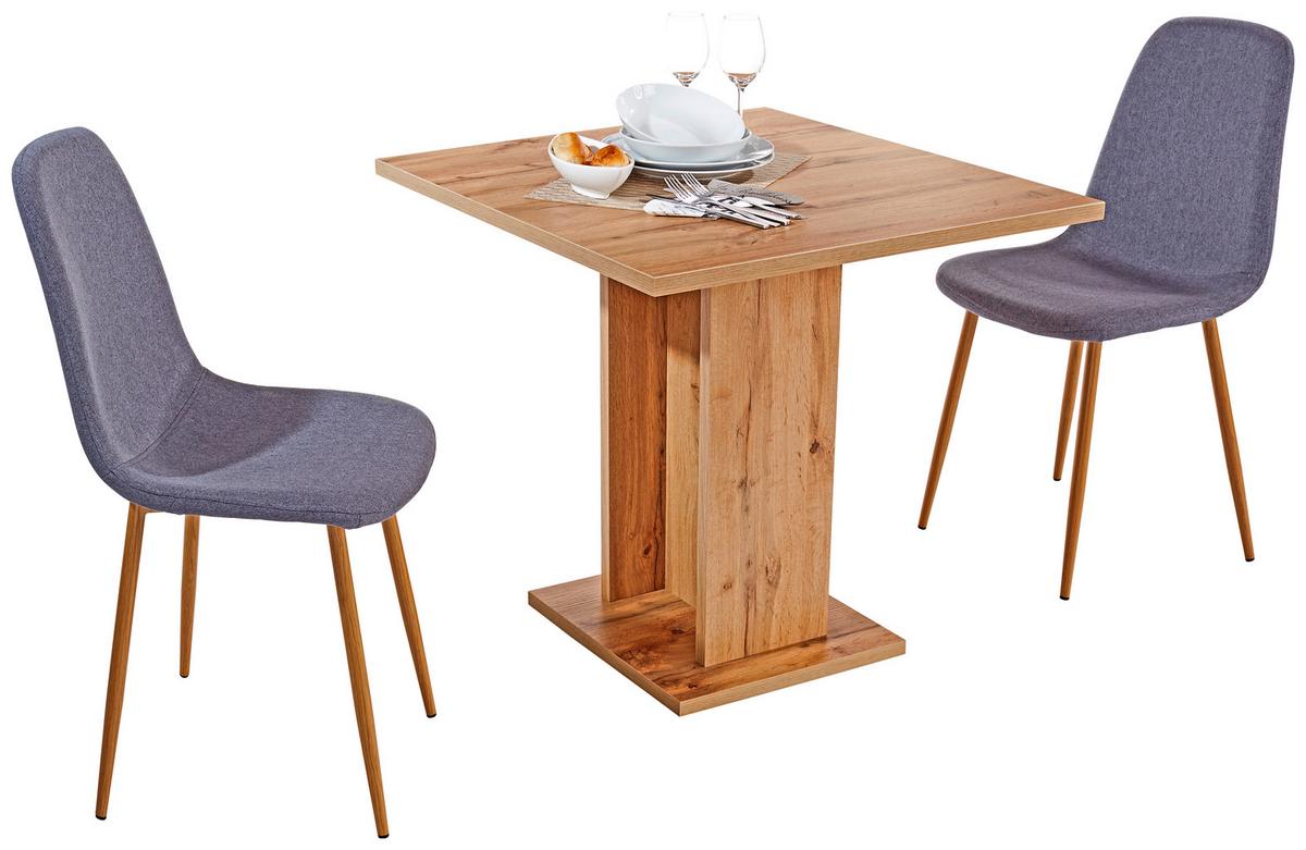 Masă sufragerie Sigmund - alb/culoare lemn stejar, Konventionell, material pe bază de lemn (79,5/74/79,5cm) - Based