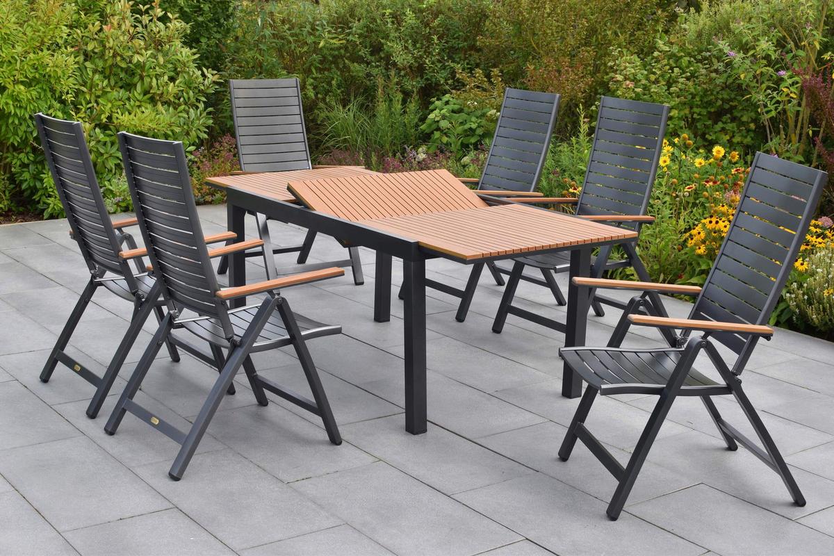 Gartentischgruppe Astros 7-tlg. Graphitfarben - Graphitfarben/Naturfarben, KONVENTIONELL, Kunststoff/Metall - Gardenson