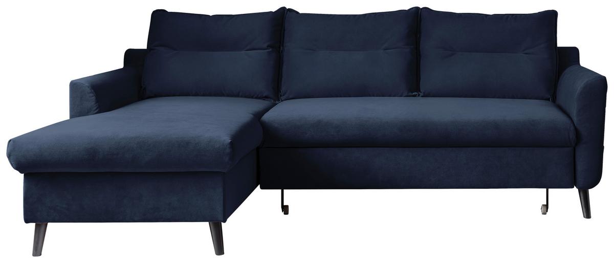 Eckschlafsofa in Dunkelblau ´STYLISH STAN DUNKELBLAU´ - Schwarz/Dunkelblau, Basics, Holz/Textil (150/230cm) - MID.YOU
