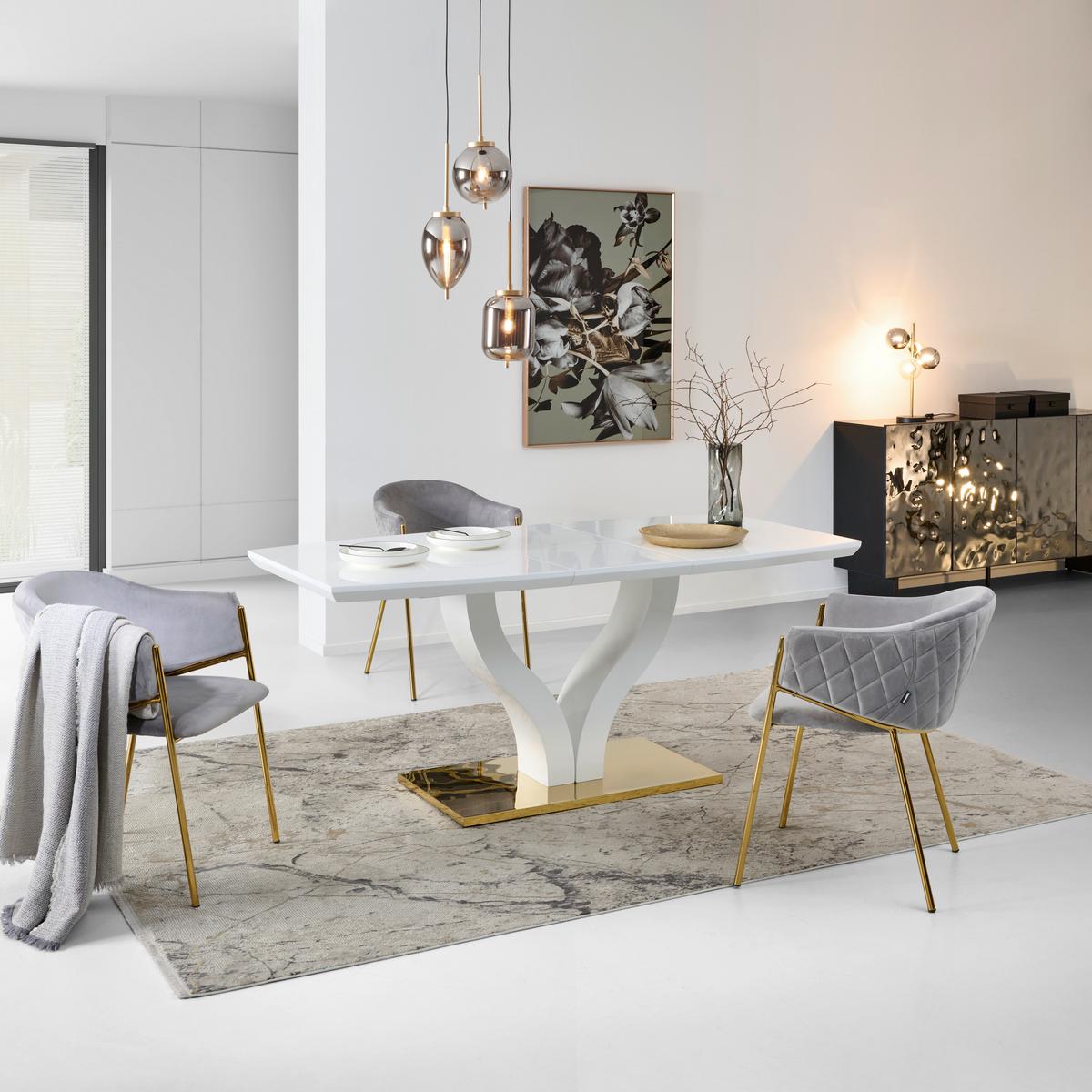 Jedilna Miza Jade Az, Bela, 140-180x90 - zlate barve/bela, Konvencionalno, kovina/leseni material (140-180/76/90cm) - MID.YOU