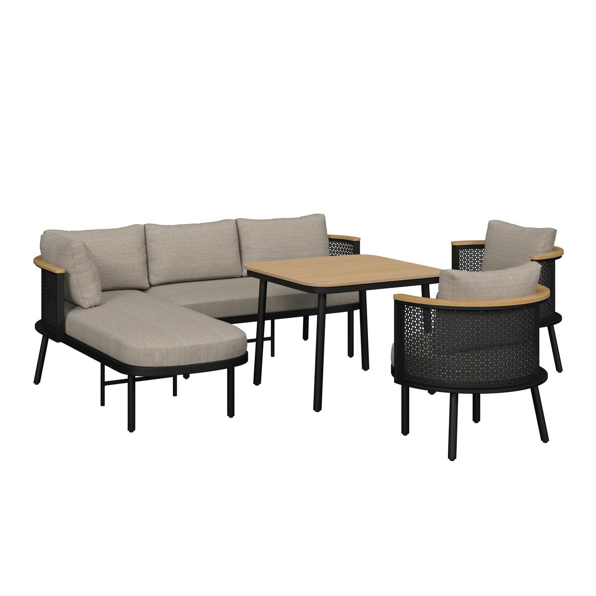 Dining-Loungeset Lissa Beige Outdoorstoff/Metall/Polywood - Dunkelgrau/Beige, MODERN, Kunststoff/Textil - Bessagi Garden