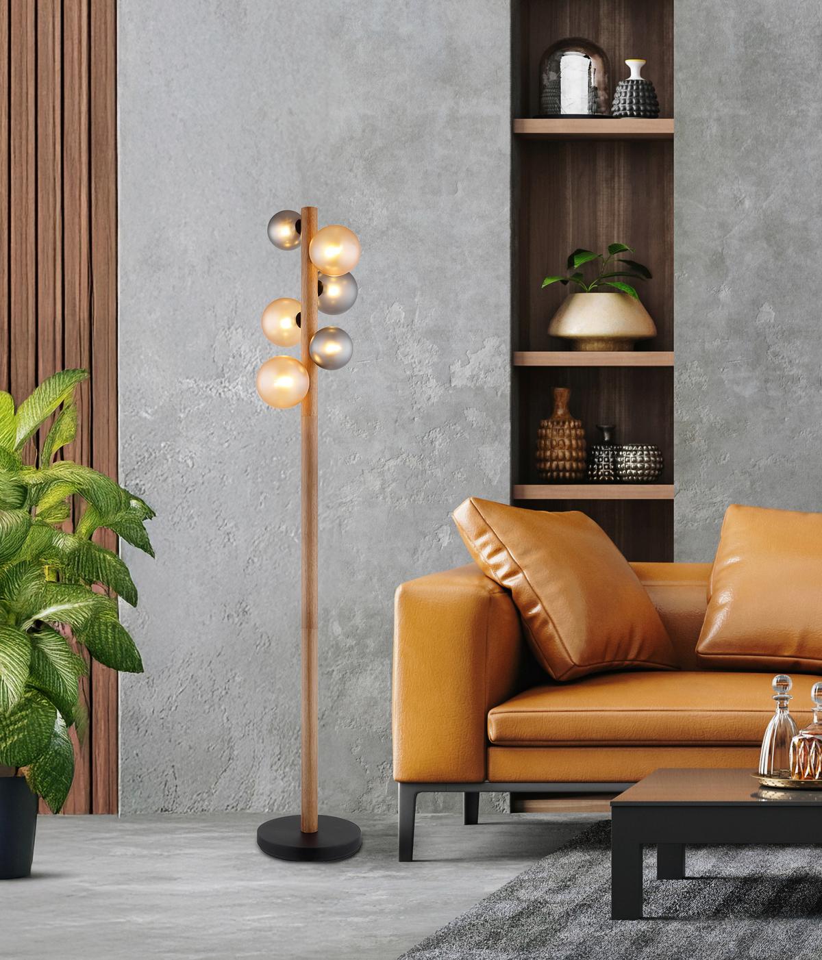 Podna Svjetiljka Riha - narančasta/tamno smeđa, Basics, staklo/drvo (29/150cm) - Globo