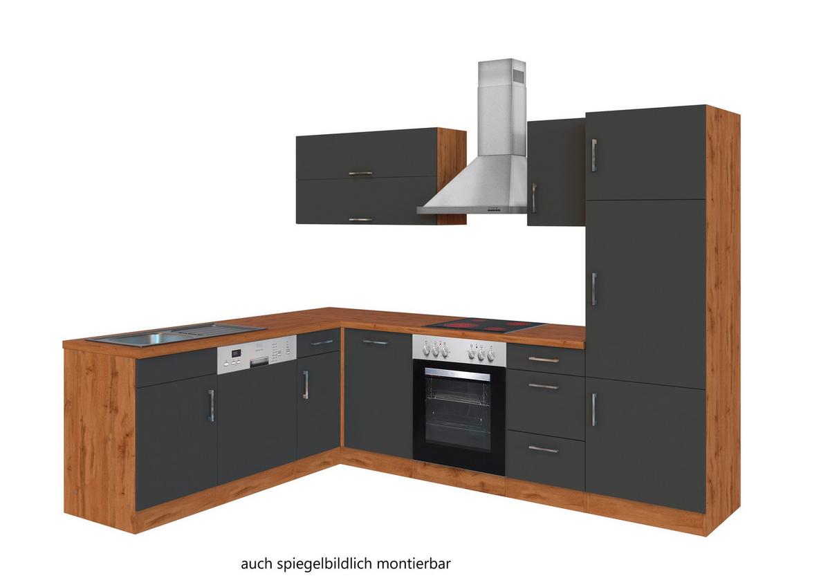 Eckküche Winkelblock mit Geräten ca. 210x270 cm Grau - Chromfarben/Anthrazit, MODERN, Holzwerkstoff/Metall (210/270cm) - Held