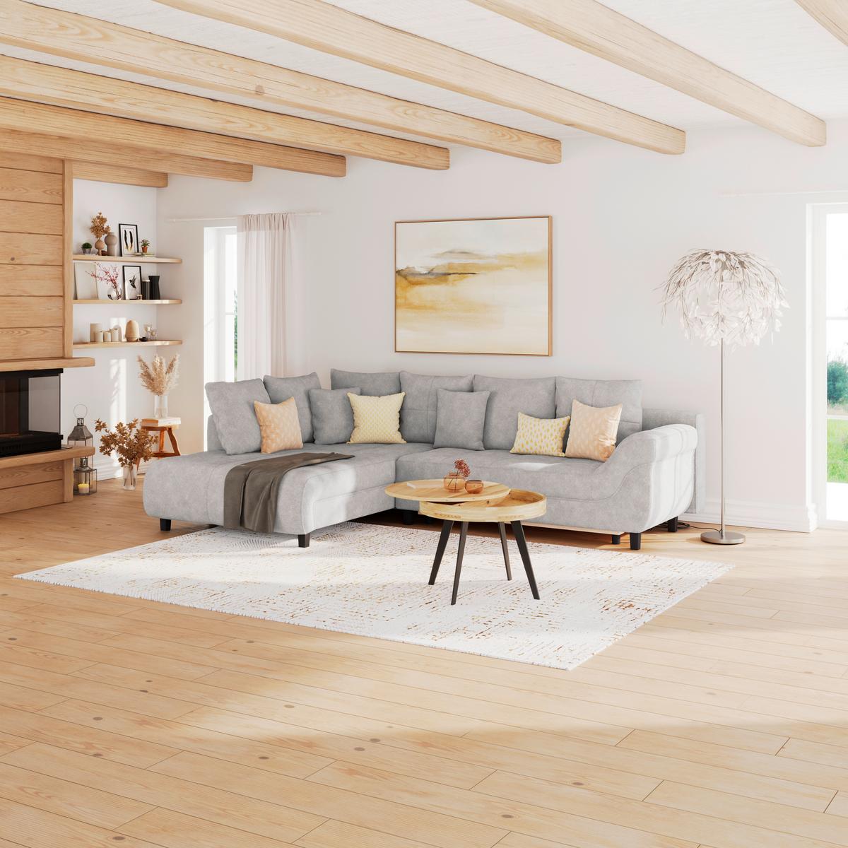 Kutna Garnitura Mendoza - srebrne boje/crna, Design, tekstil/drvo (197/309cm) - Modern Living