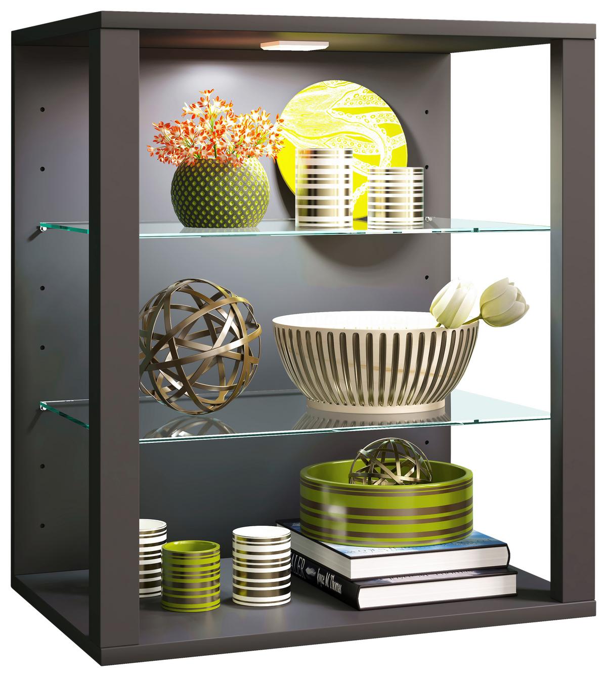 Viseča Vitrina Glasol S, Antracit - antracit, Design, steklo/leseni material (52/60/35cm) - MID.YOU