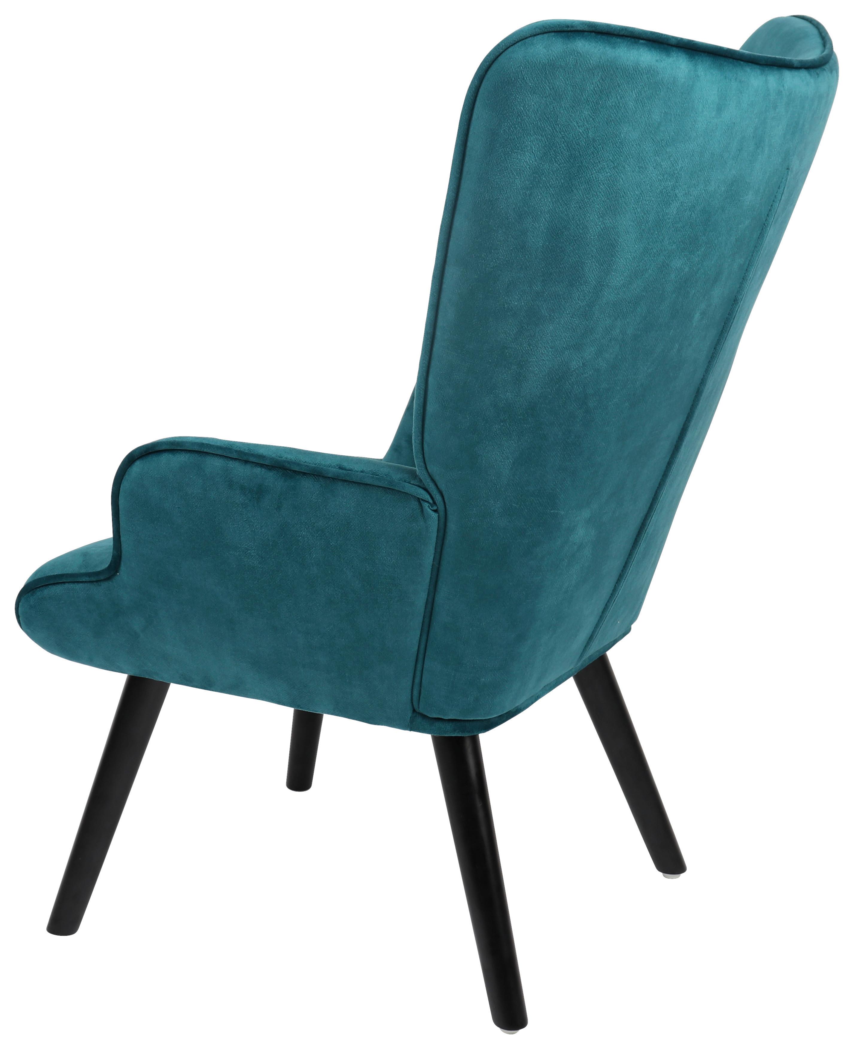 Fotelj Luke, turkizna, pravi les - turkizna/črna, Moderno, kovina/tekstil (68/96/74cm)