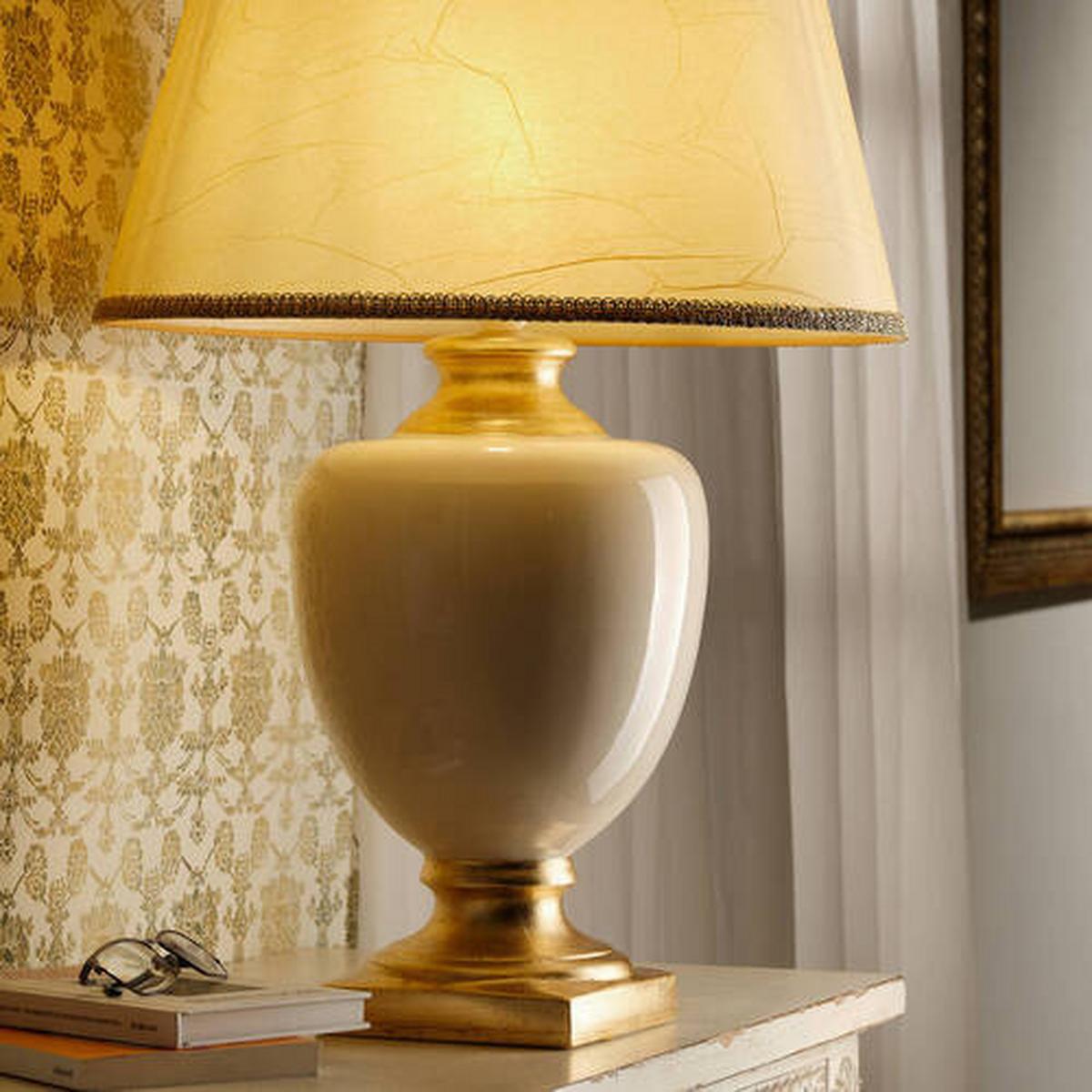 Tischleuchte Mozart Weiß/Gold/Braun max. 22 W - Hellbraun/Goldfarben, KONVENTIONELL, Keramik/Textil (45/45/75cm)