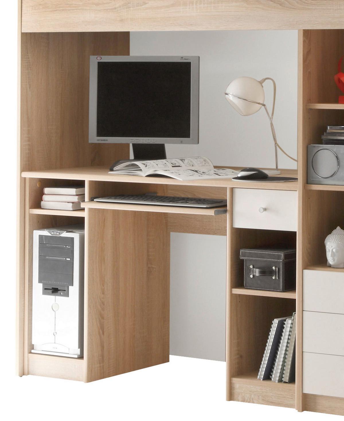 Stauraumbett in Weiss/Sonoma Eiche 'Unit' - Eichefarben/Weiß, MODERN, Holzwerkstoff (90/200cm) - MID.YOU