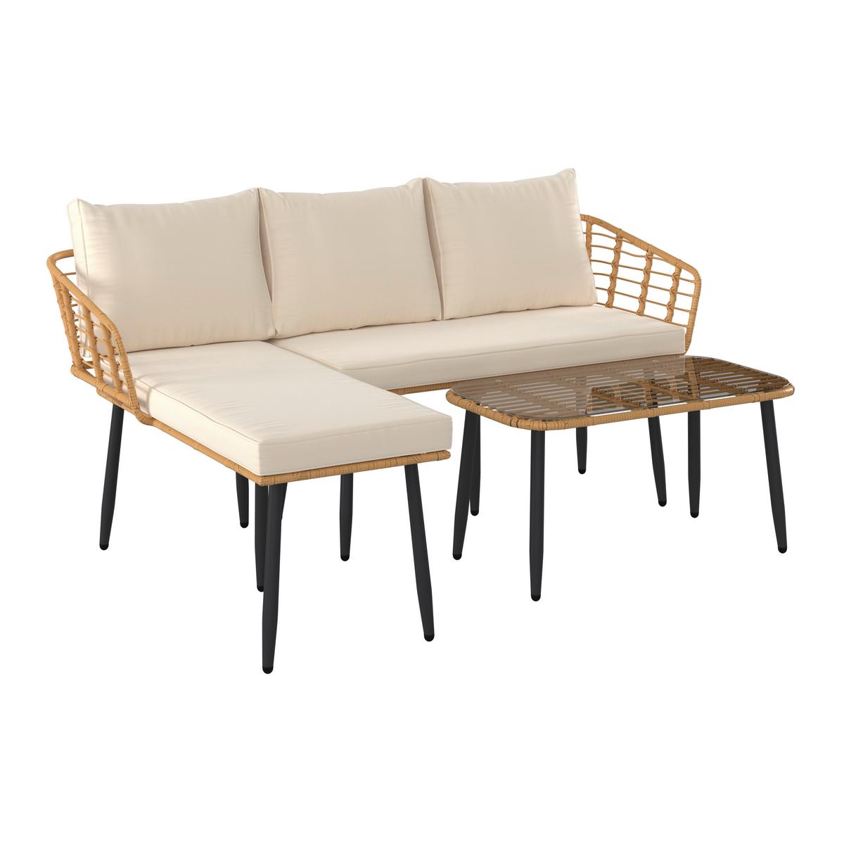 KOMPLET MEBLI TARASOWYCH NIZZA - beżowy/kolor naturalny, Modern, tworzywo sztuczne/metal (187/67/65cm) - Ambia Garden