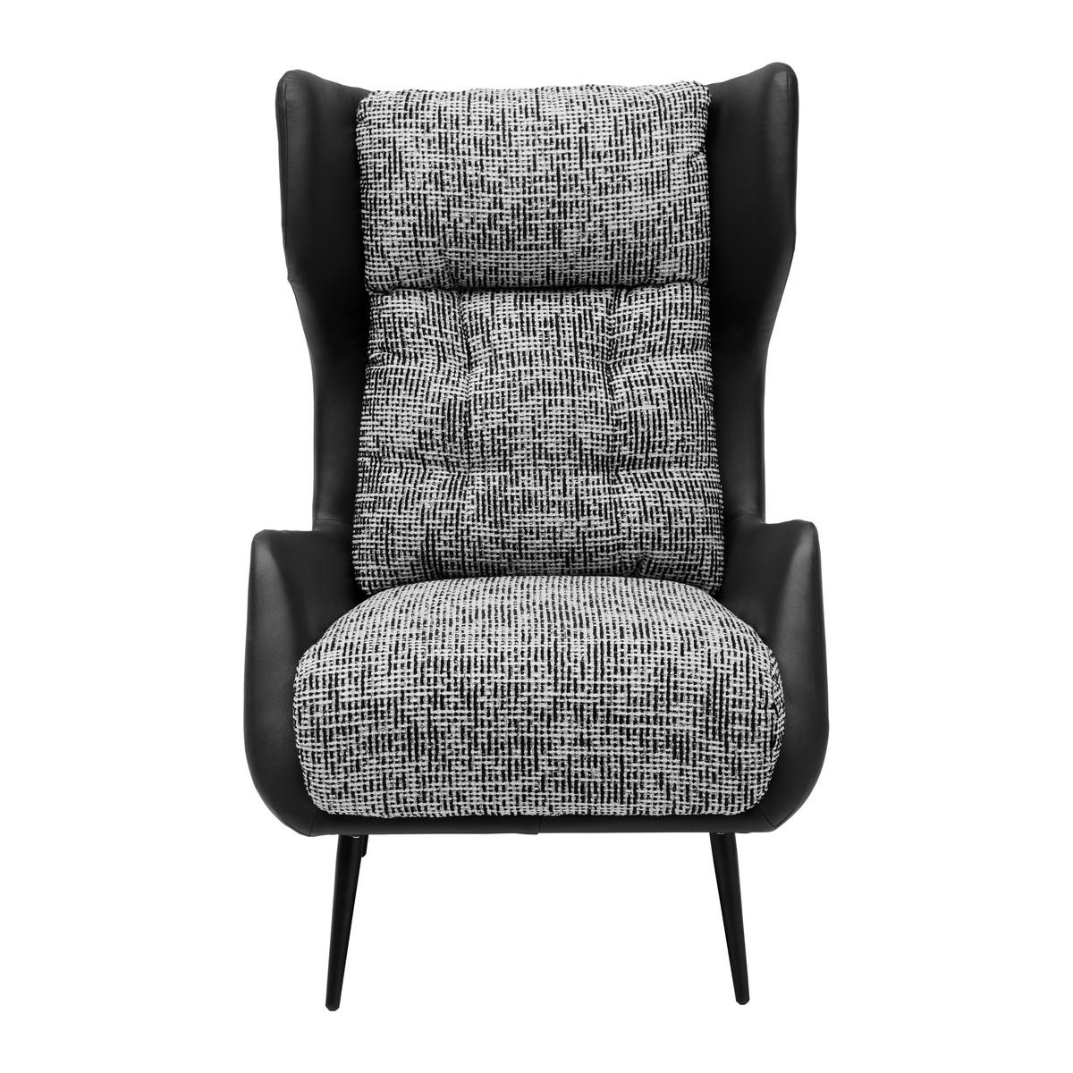 Ohrensessel Somy Chenille/Lederlook - Schwarz/Weiß, MODERN, Textil/Metall (75/111/83cm) - Premium Living