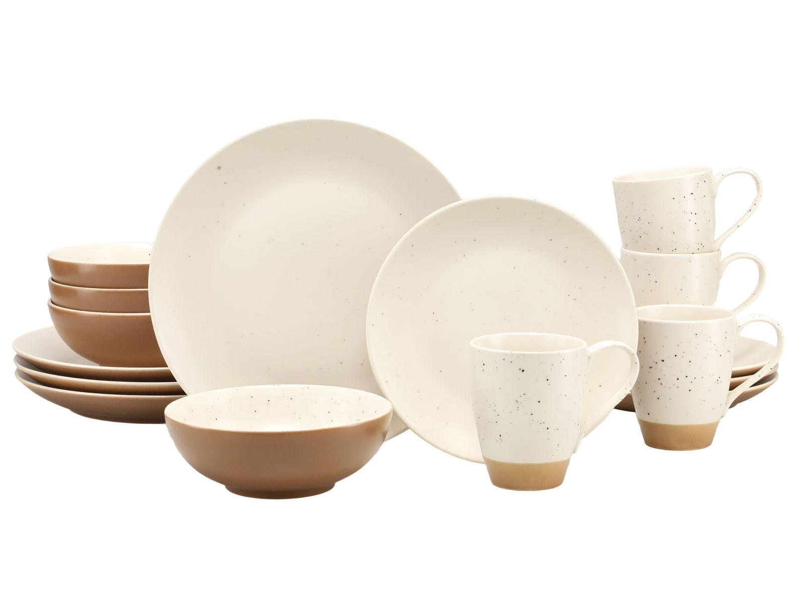 Kombiservice Sand Dunes aus Keramik, 16-teilig - Terracotta/Weiß, Trend, Keramik - Creatable