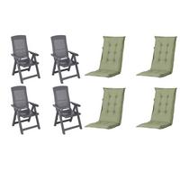 GARTENSTUHL-SET TAMPA+AUFLAGEN SET - Anthrazit/Grün, MODERN, Kunststoff/Textil (44/111/50cm) - Gardenson