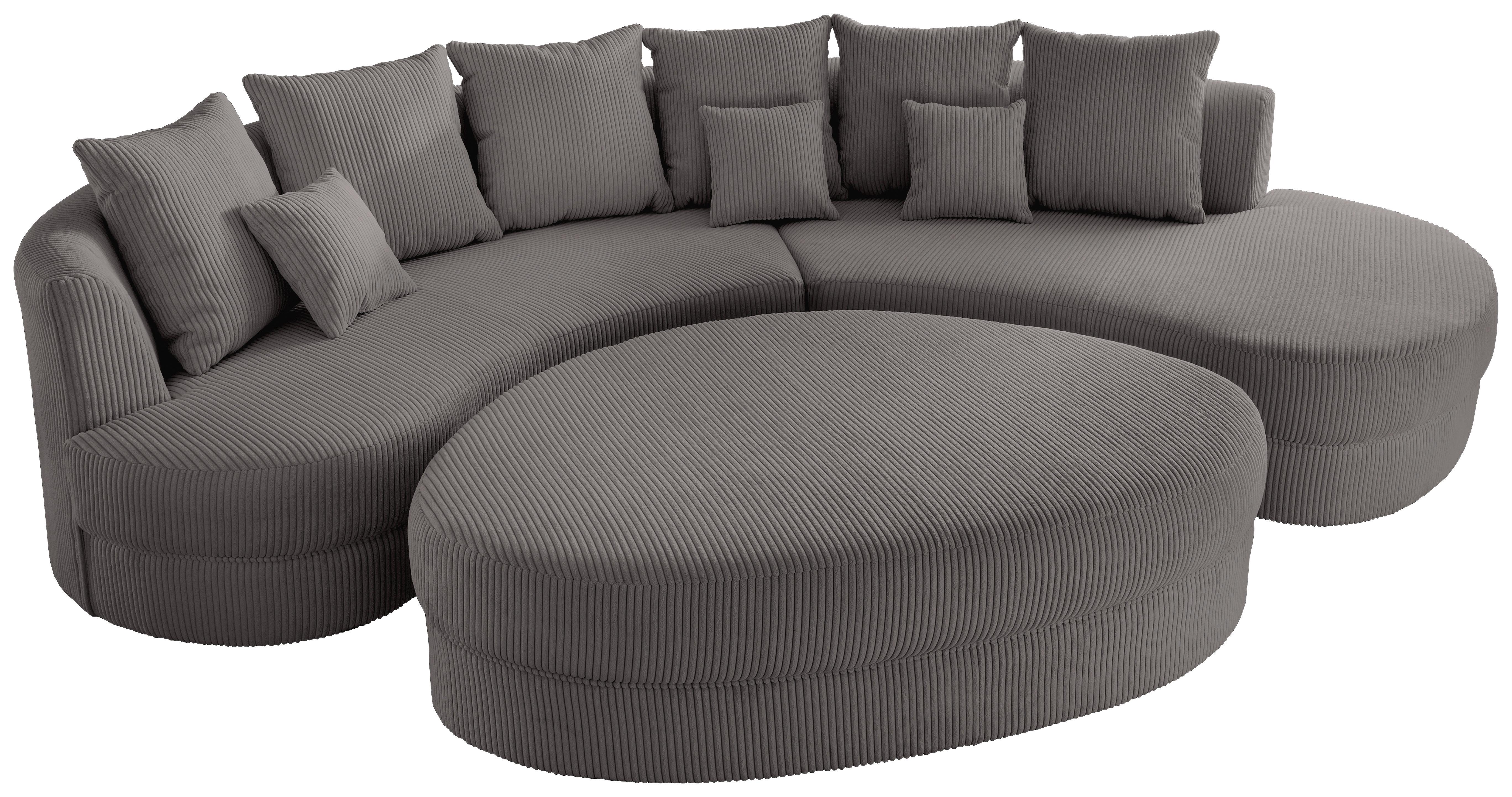 Wohnlandschaft Limoncello m. Hocker ca. 300x160cm Grau Cord - Schwarz/Grau, Design, Kunststoff/Textil (300/160cm) - Livetastic