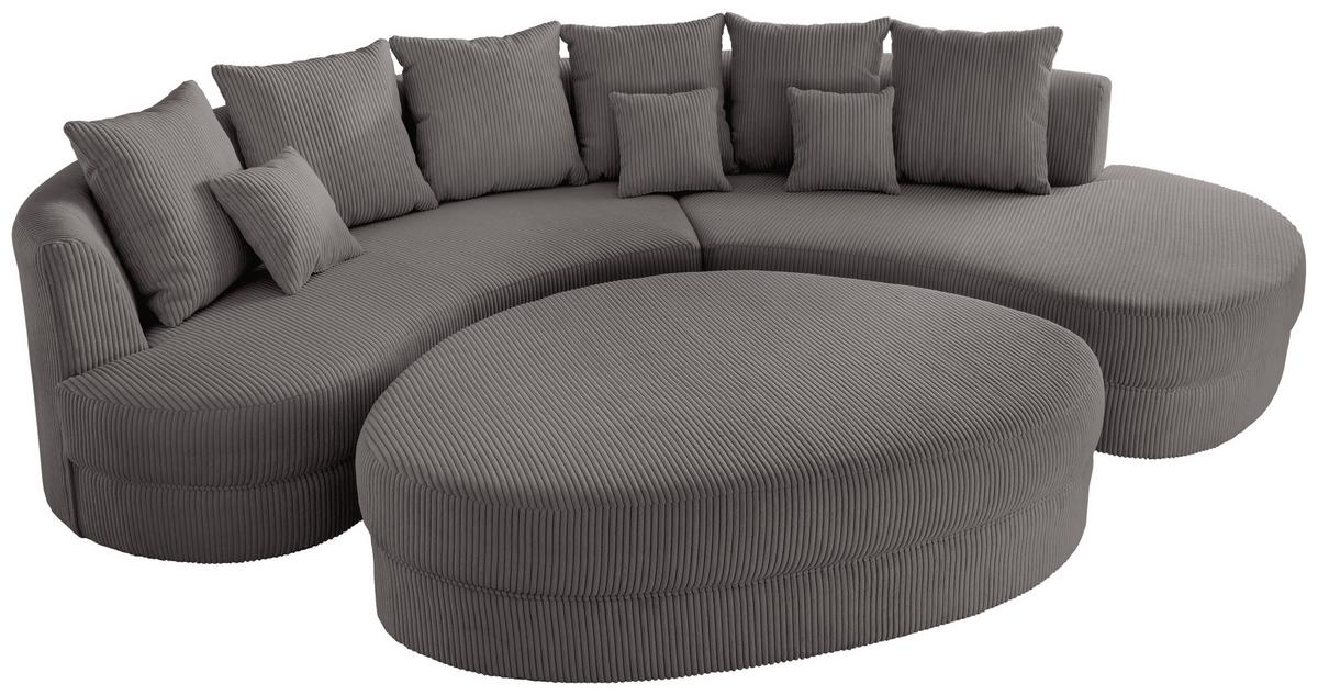 Wohnlandschaft Limoncello grau Cord - Schwarz/Grau, Design, Kunststoff/Textil (300/160cm) - Livetastic
