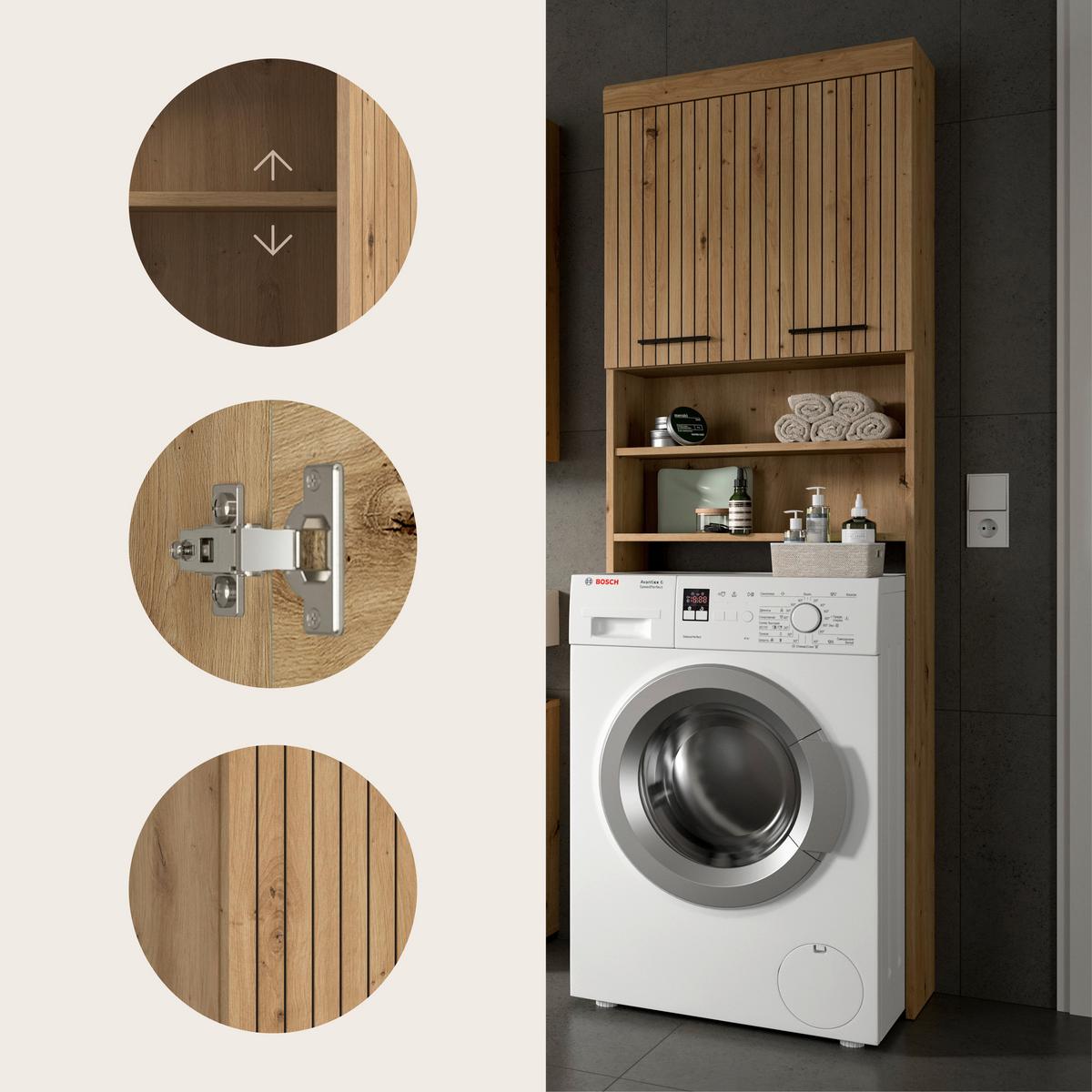 Waschmaschinenschrank Scout Eiche Artisan - Schwarz/Eiche Artisan, Trend, Holzwerkstoff/Kunststoff (63/191/24cm) - MID.YOU
