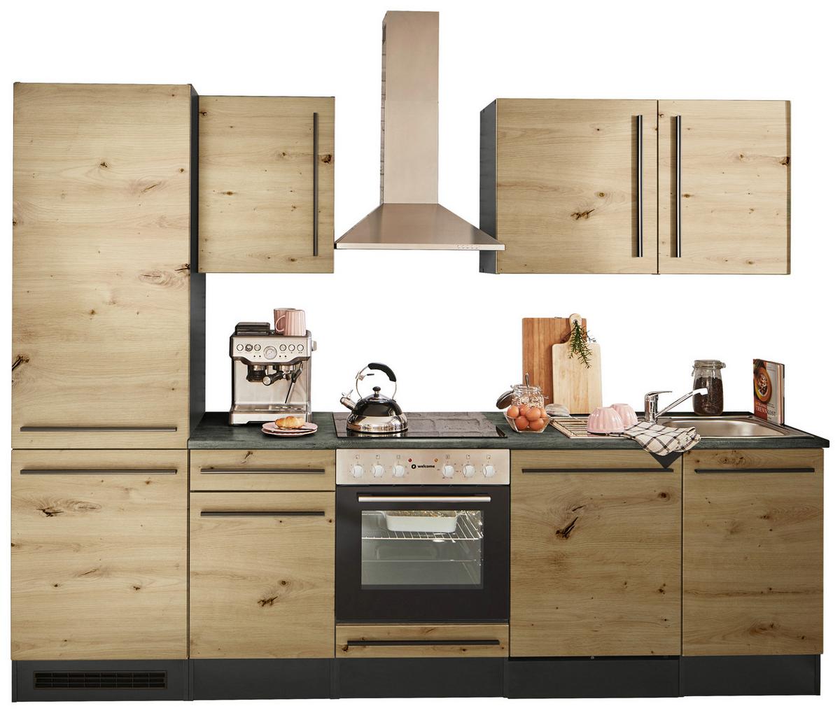 Küchenblock Jazz mit Geräten ca.280cm Eiche/Anthrazit - Anthrazit/Schwarz, LIFESTYLE, Holzwerkstoff/Kunststoff (280cm) - P & B