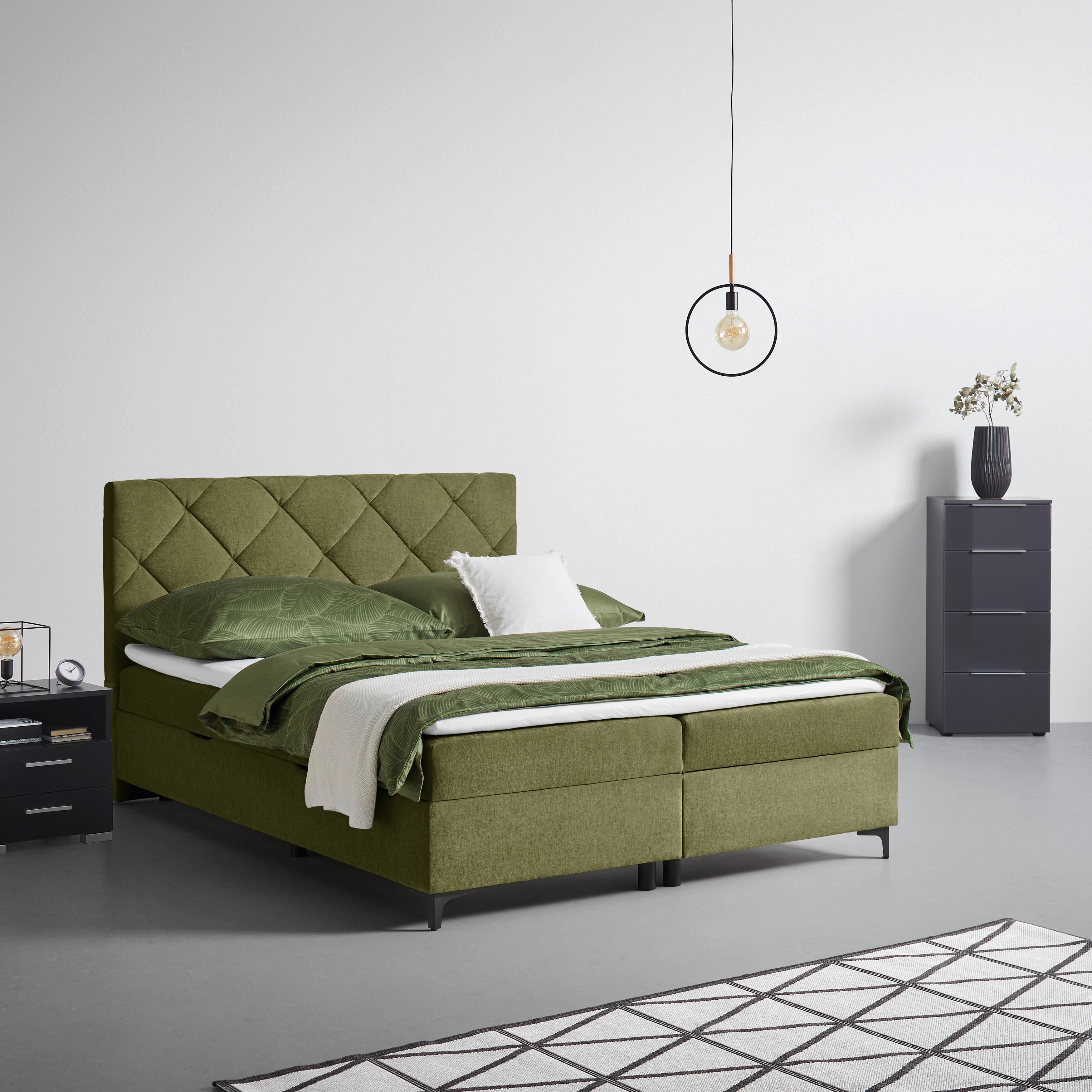 Boxbett Wind Grün ca. 160x200cm - Schwarz/Grün, KONVENTIONELL, Textil/Metall (160/200cm) - Mömax