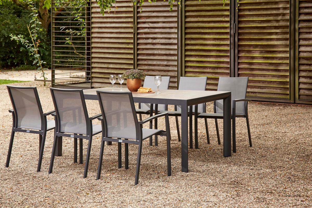 Loungegarnitur 7-tlg Velia, Metall/Textil/Keramik - Anthrazit/Schwarz, KONVENTIONELL, Keramik/Textil - Siena Garden