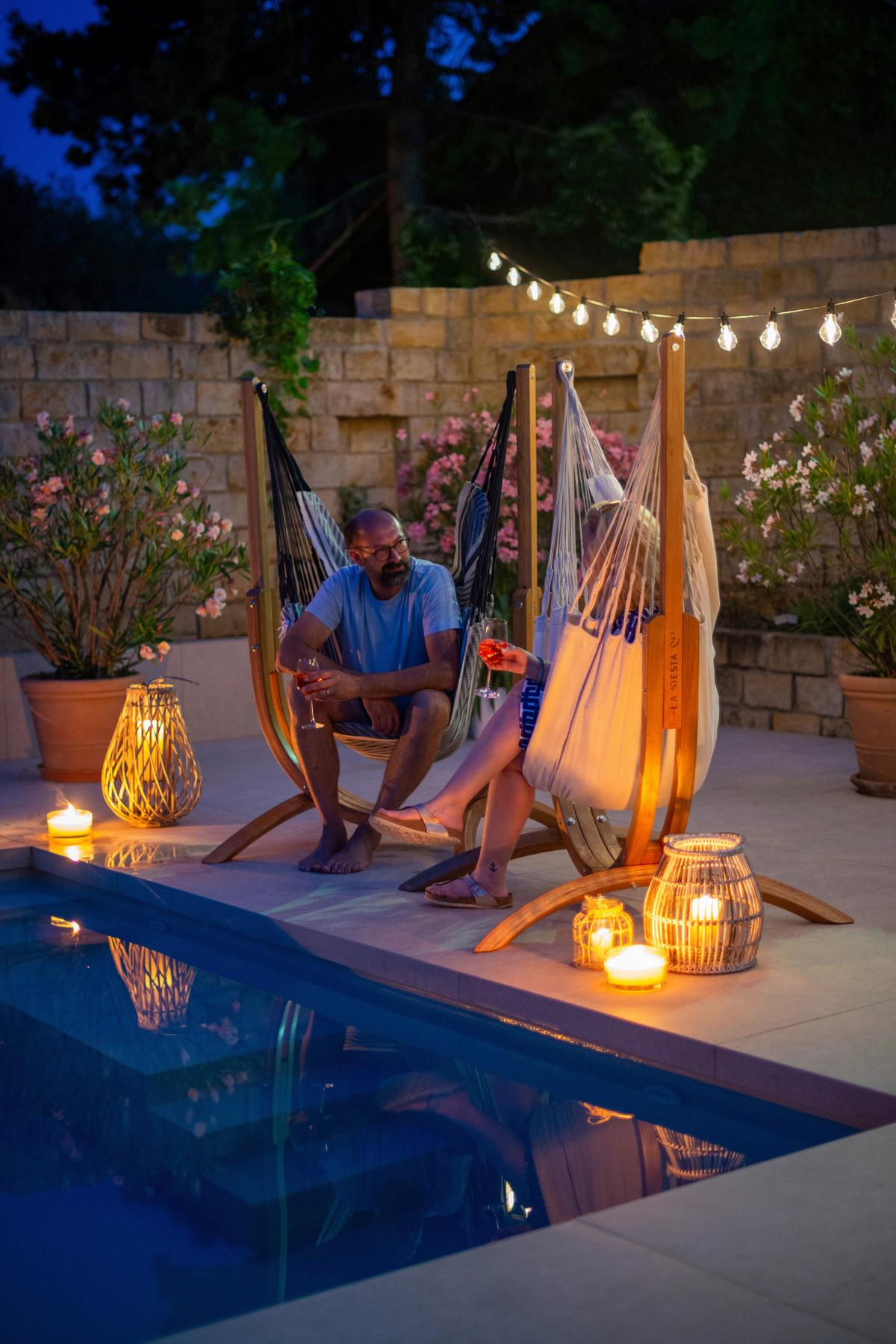 Hängematte Hammock Chair Braun/Schwarz/Weiß - Eukalyptusholzfarben/Schwarz, KONVENTIONELL, Holz/Textil (103-106/152-163/107cm) - La Siesta