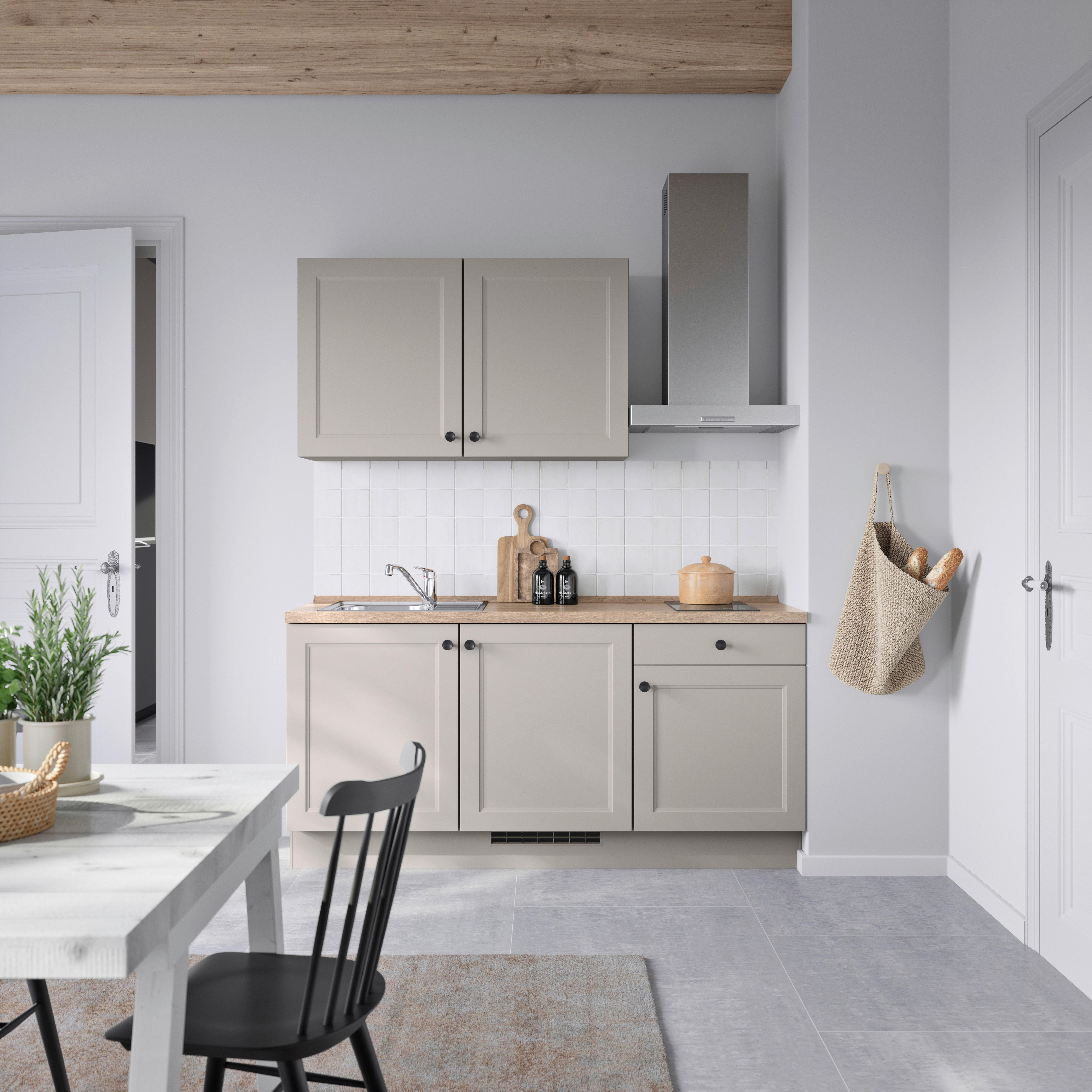 Küchenblock Cascada Low m. Geräten Grau - Eiche dunkel/Schwarz, MODERN, Holzwerkstoff/Metall (180cm) - Nobilia