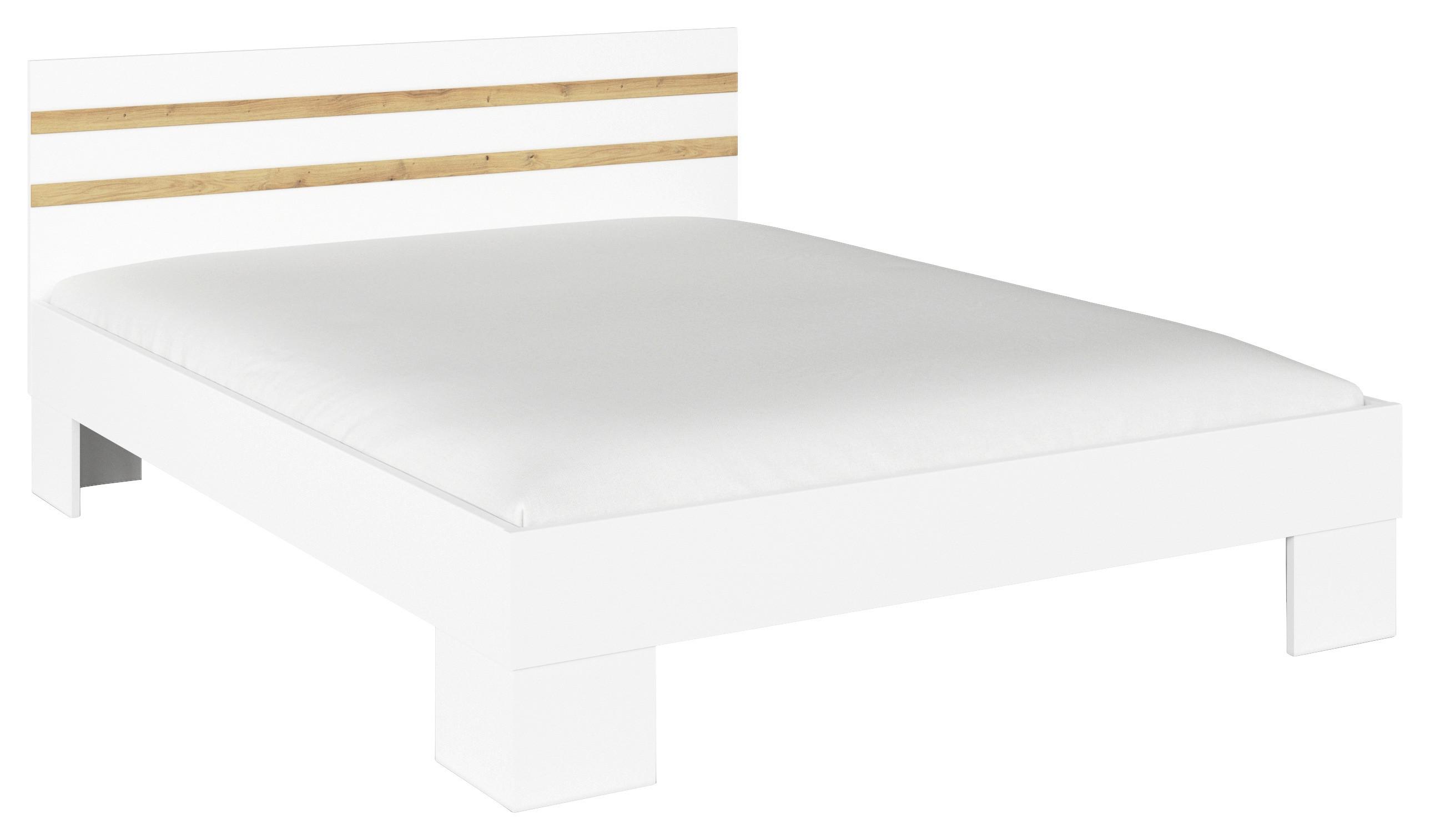 Postelja Foster, Bela, Hrast, 160x200 - bela/hrast artisan, Konvencionalno, leseni material (160/200cm)