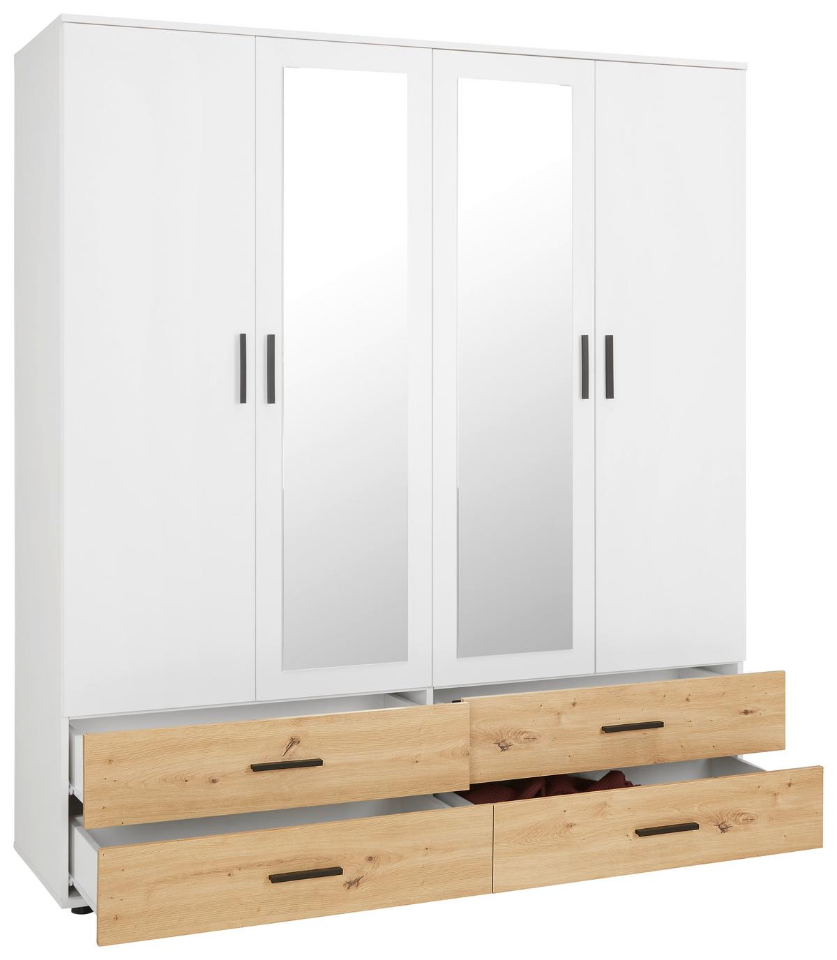 Kleiderschrank in Weiss/Eichefarben - Weiss/Schwarz, Konventionell, Holzwerkstoff/Kunststoff (168/188/52cm) - Mömax