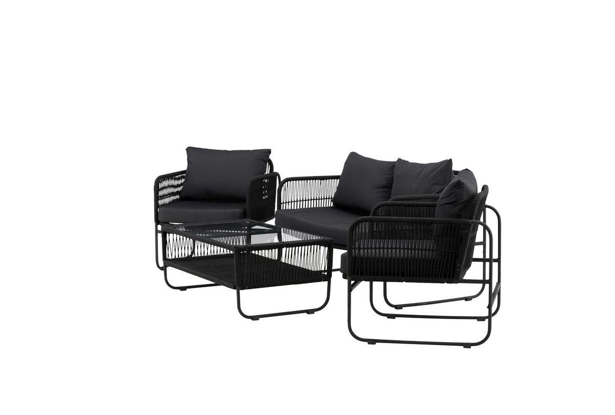 LOUNGEGARNITUR UTAH - Schwarz, KONVENTIONELL, Textil/Metall - Gardenson