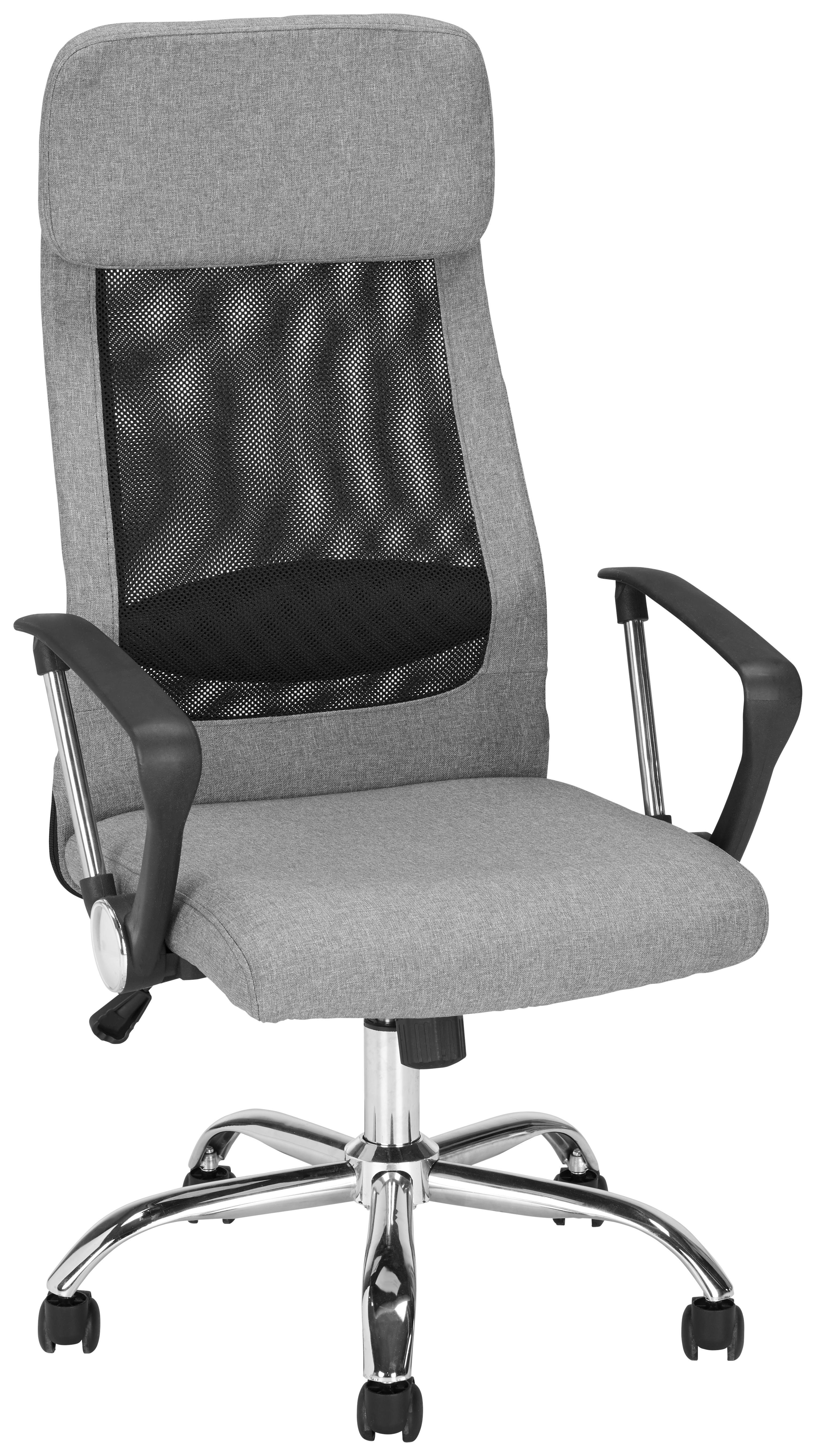 Drehstuhl in Grau - Chromfarben/Schwarz, MODERN, Kunststoff/Textil (61cm) - Modern Living