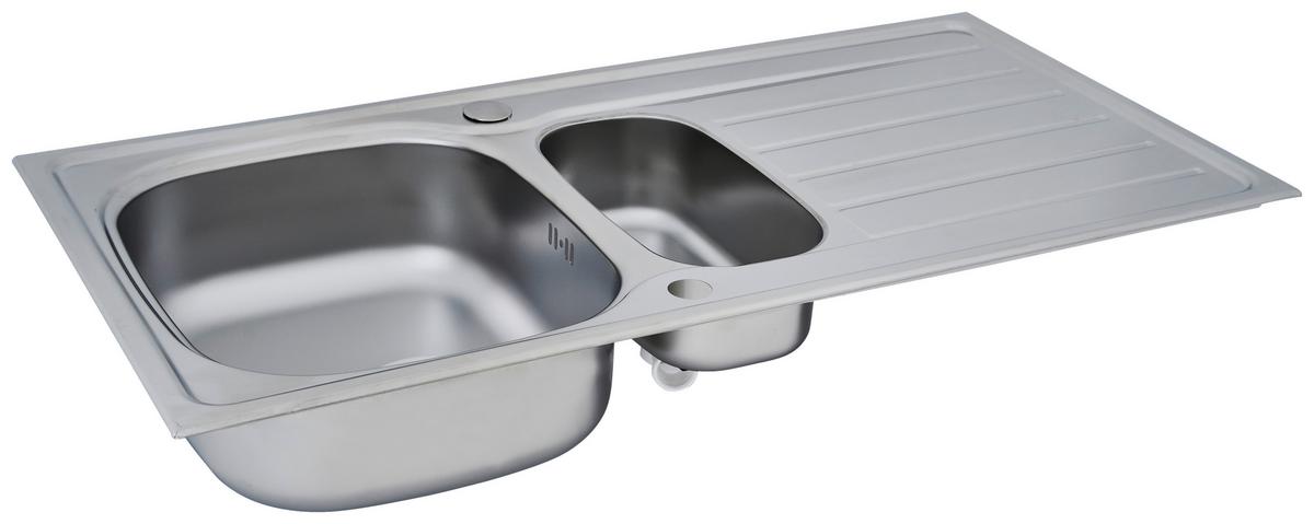 Spüle Edelstahl m. Siebkorb B/T ca. 100x50 cm - Edelstahlfarben, MODERN, Metall (100/17,5/50cm) - Respekta