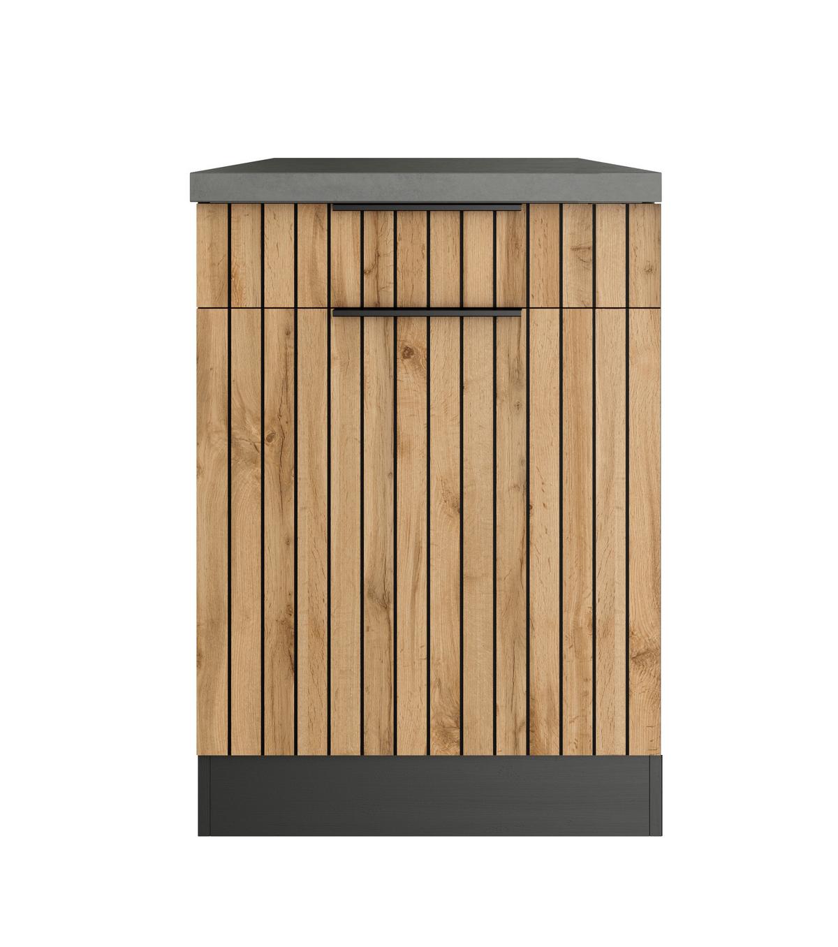 Küchenunterschrank Liverpool Eiche/Graphitfarben - Schieferfarben/Eiche Wotan, Basics, Holzwerkstoff/Metall (60/86/60cm) - Held