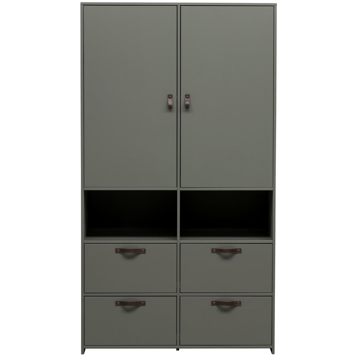 Kleiderschrank Stage Dunkelgrün - Braun/Grün, Design, Leder/Holz (103/185/40cm) - Livetastic