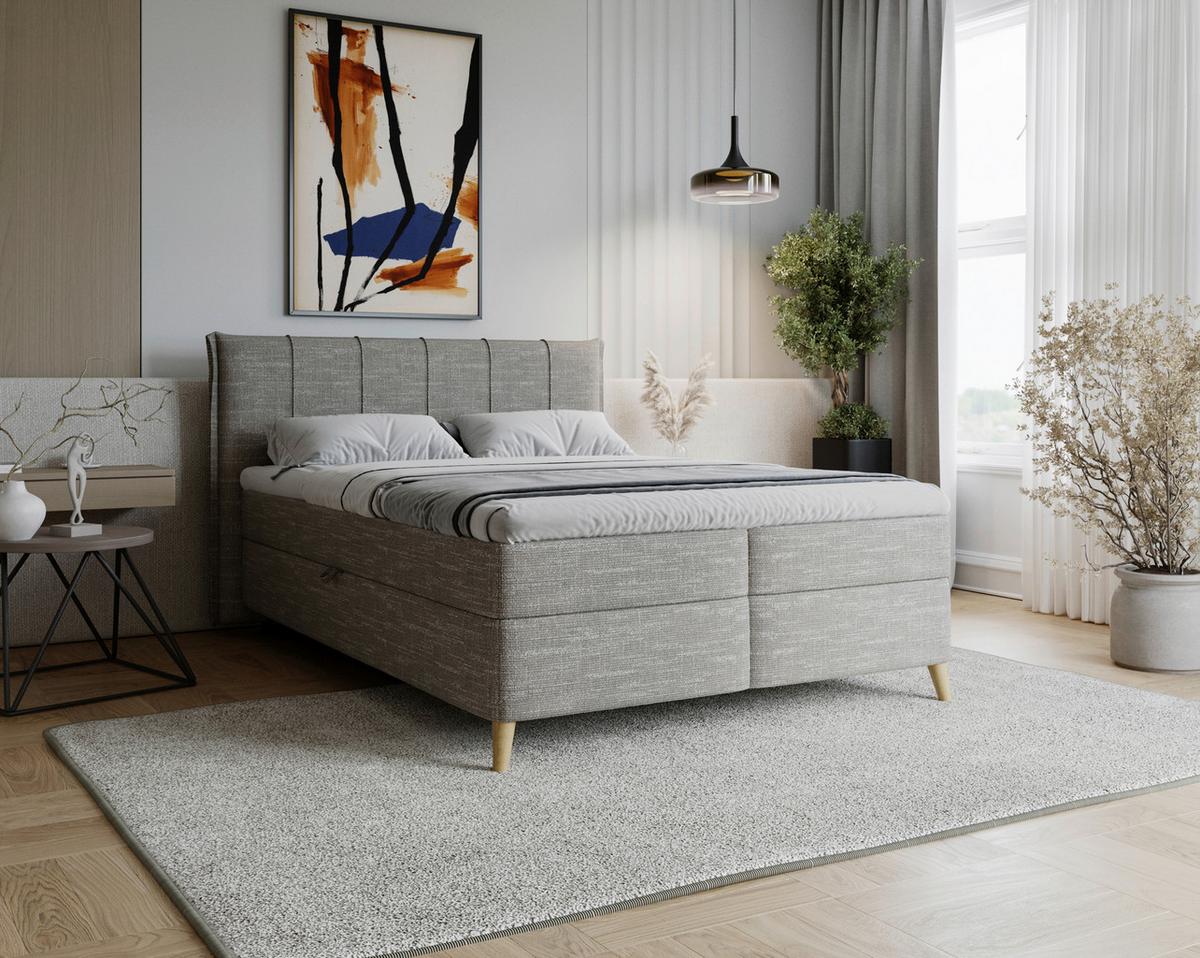 Boxbett Veloria Grau ca. 140x200cm - Schwarz/Grau, KONVENTIONELL, Textil/Metall (140/200cm) - Based