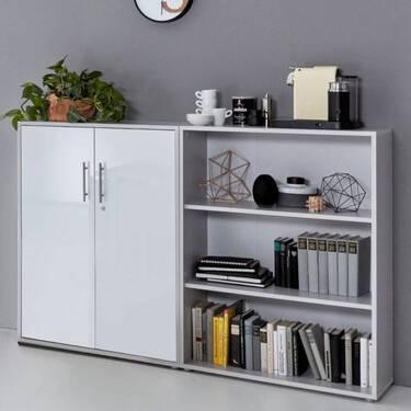 Aktenschrank Office Edition Sw Set 1 niedrig Grau/Weiß - Weiß Hochglanz/Grau, MODERN, Holzwerkstoff (168,8/113,6/33cm) - MID.YOU