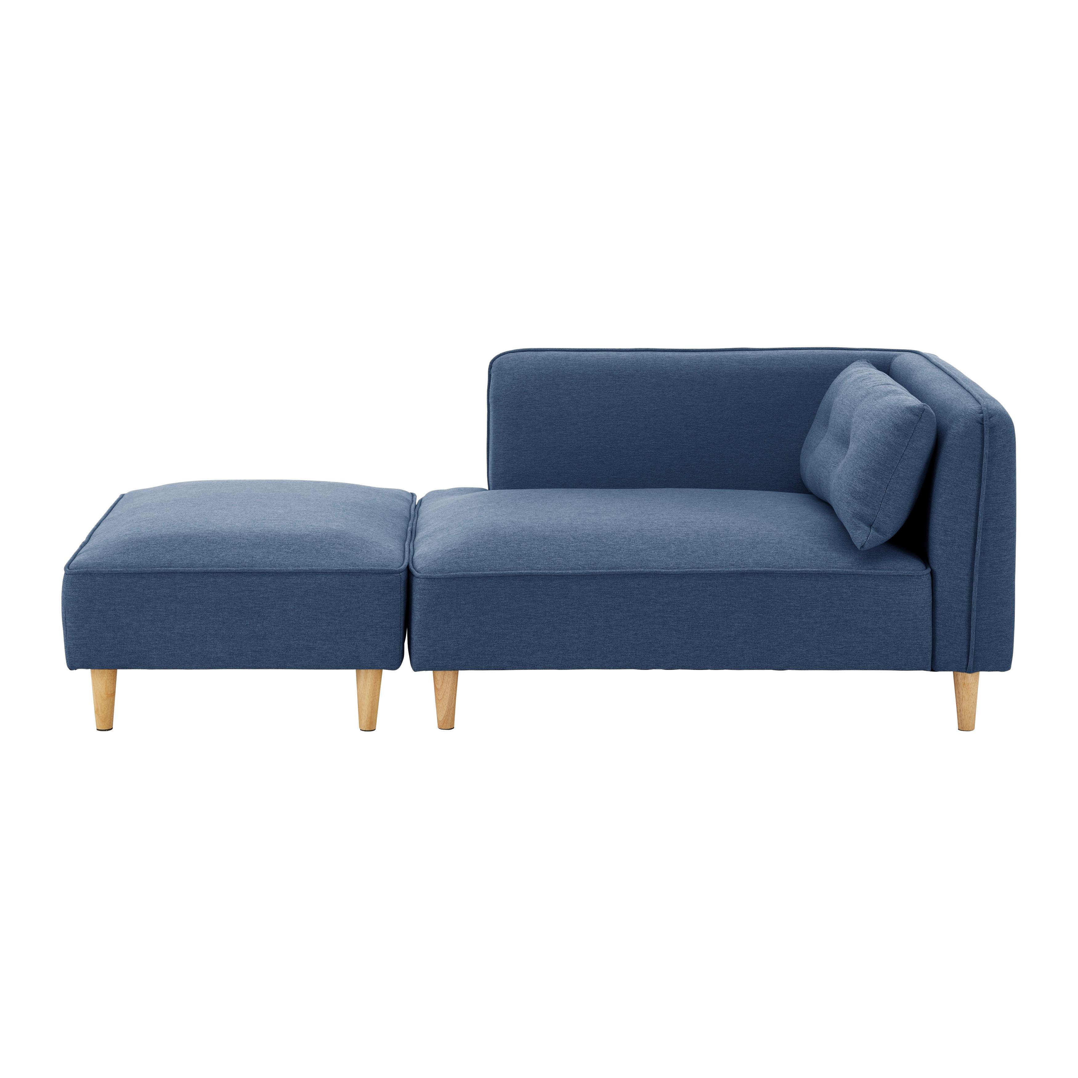 Modulsofa Fanny Blau Leinenoptik mit Hocker - Blau/Naturfarben, MODERN, Holz/Textil (154/55/73cm) - Bessagi Home