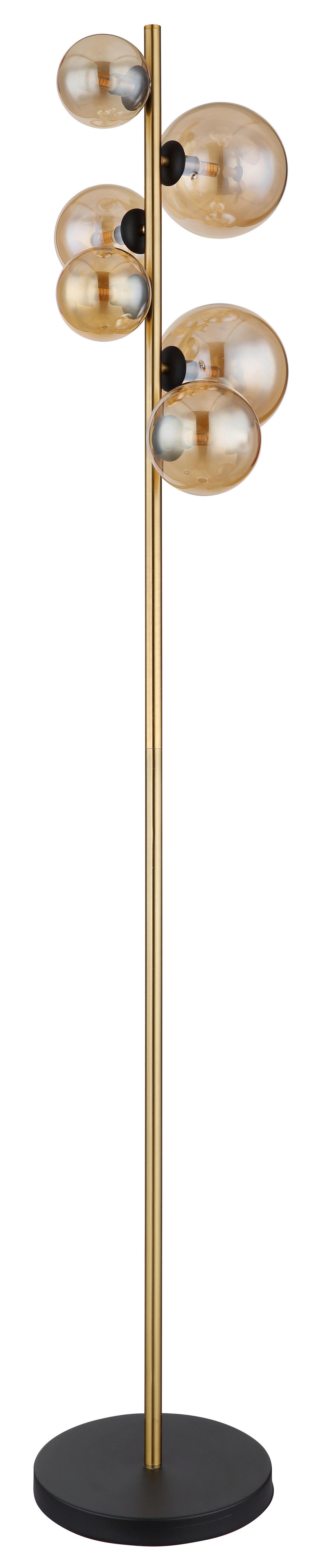LED-STEHLEUCHTE 56135-6S - Messingfarben/Bernsteinfarben, Design, Glas/Metall (28,5/26,5/155cm) - Globo