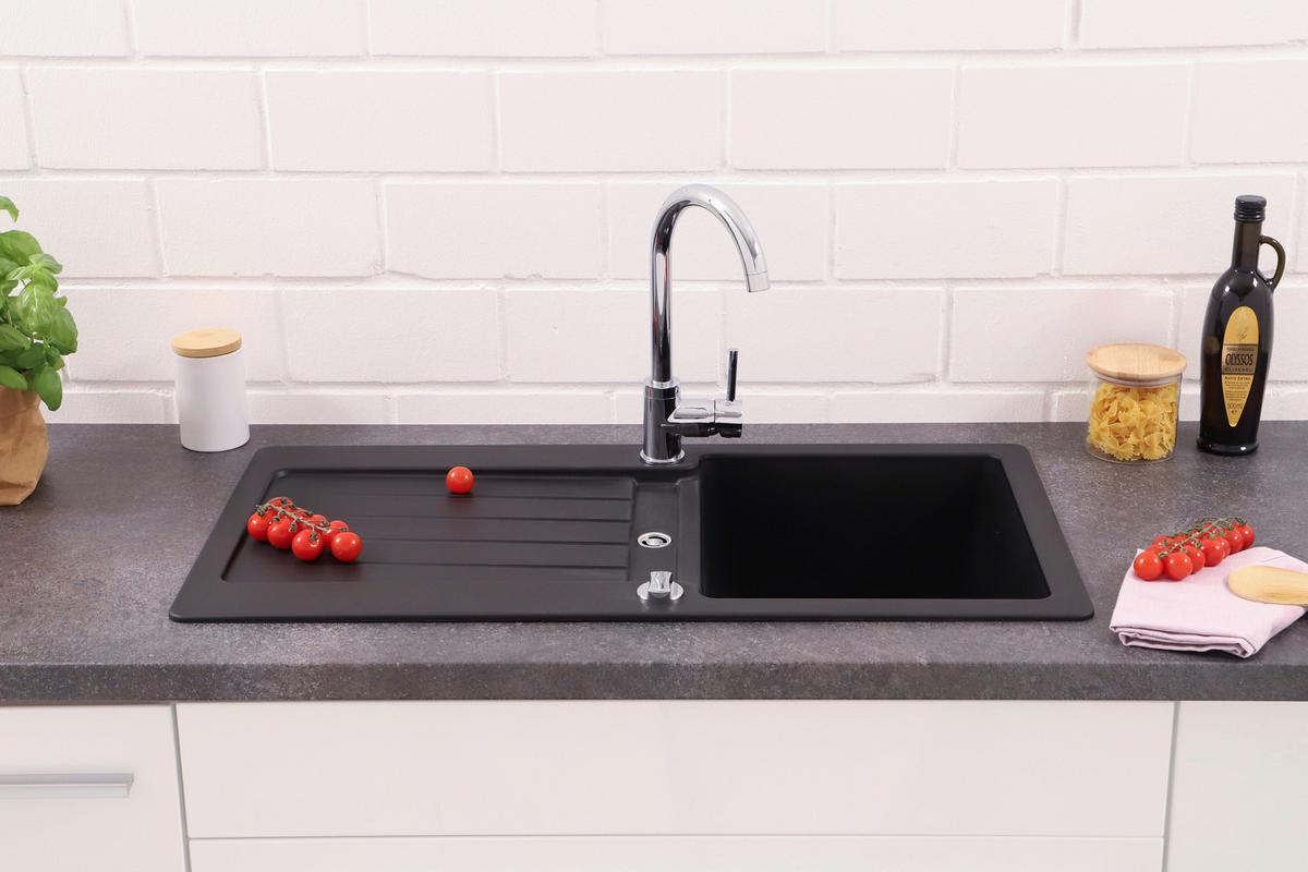 Pomivalno Korito Atlanta, 86x43cm - črna, Basics, kamen (86/20,5/43,5cm) - Respekta