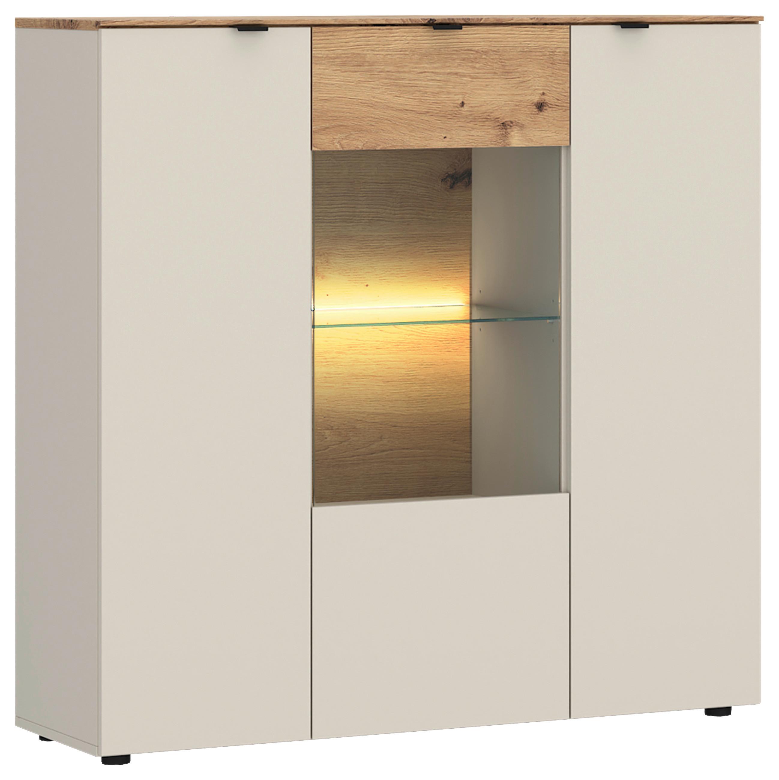 Vitrina Viona - kašmir/hrast Artisan, Basics, staklo/drvni materijal (115/116/40cm) - Modern Living