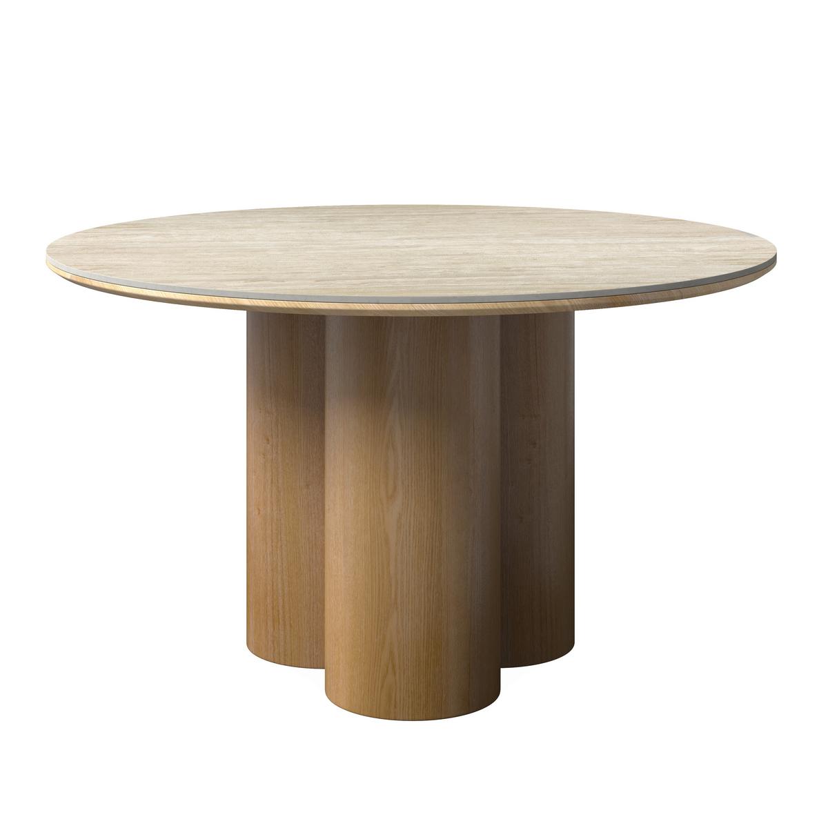 Jedilna Miza Kiano, Naravne Barve, Porcelan, Ø 130cm - krem barve/naravne barve, Moderno, leseni material/les (130/75cm) - Bessagi Home