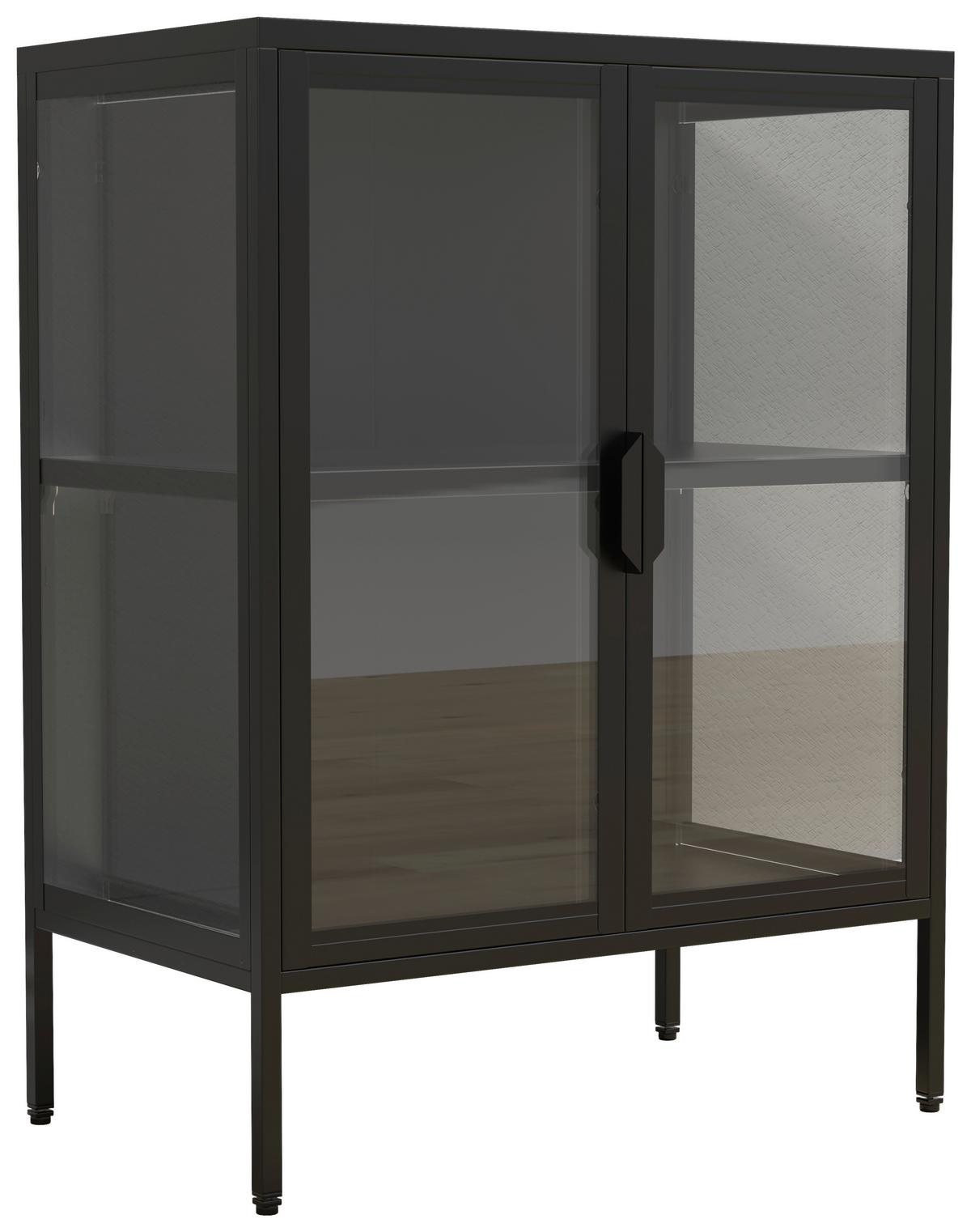 Vitrina Floka S, Črna - črna/prosojno, Design, kovina/steklo (60/80/35cm) - MID.YOU