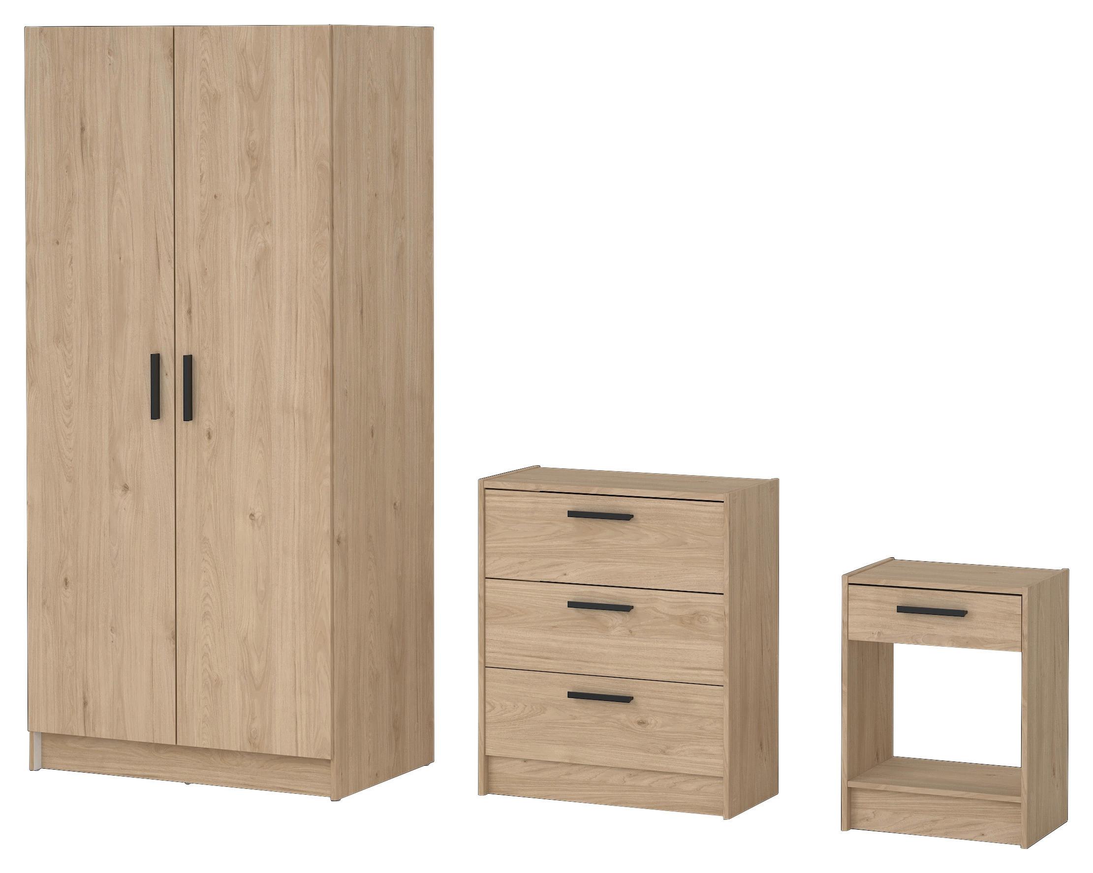 Szekrény,komód,éjjelisz. Szett Escape - tölgyfa színű/fekete, Konventionell, műanyag/faalapú anyag