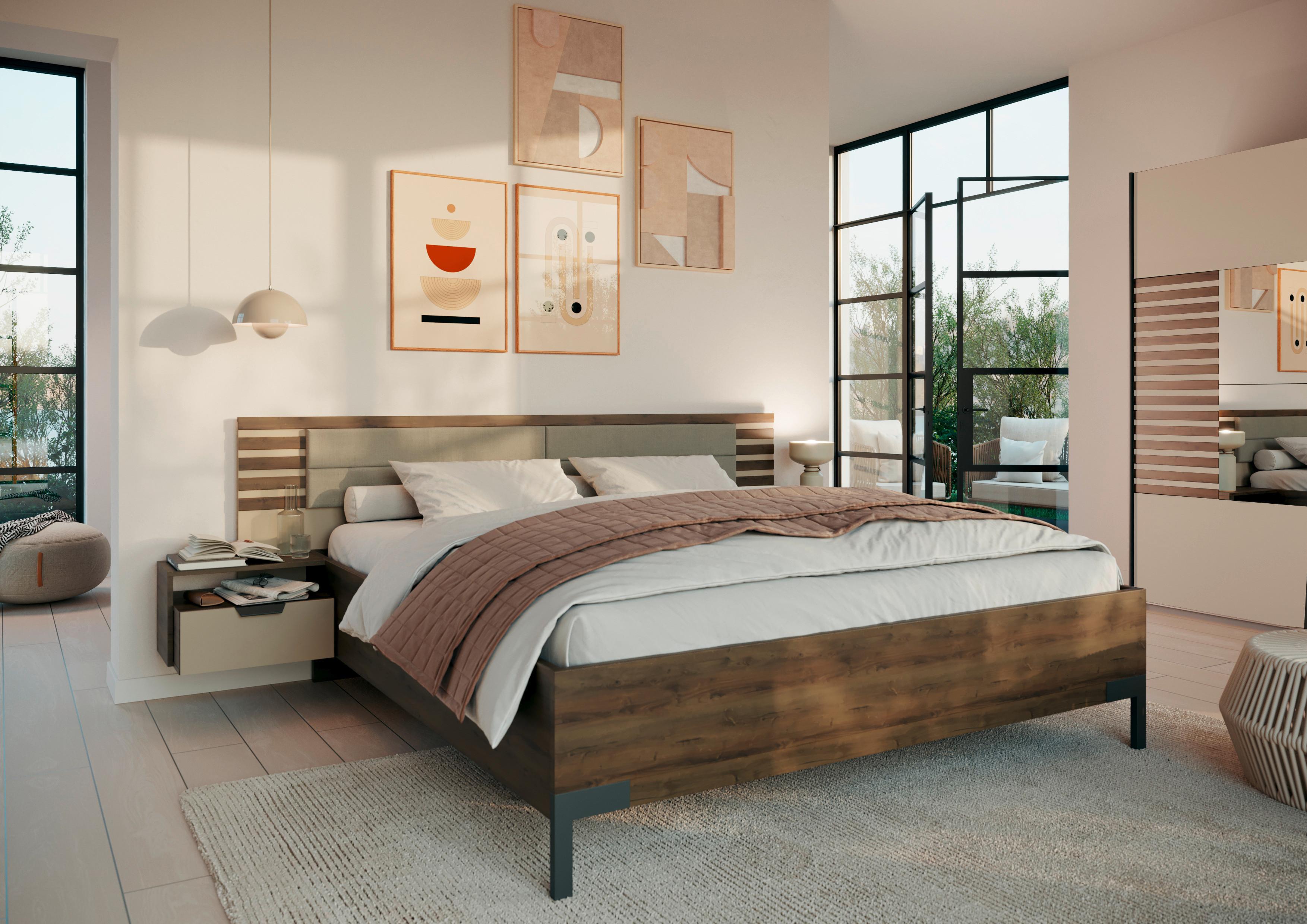 Bettanlage Barea ca. 180x200 cm Champagner/Eiche dunkel - Eiche dunkel/Champagner, MODERN, Holzwerkstoff (180/200cm) - Rauch Möbel