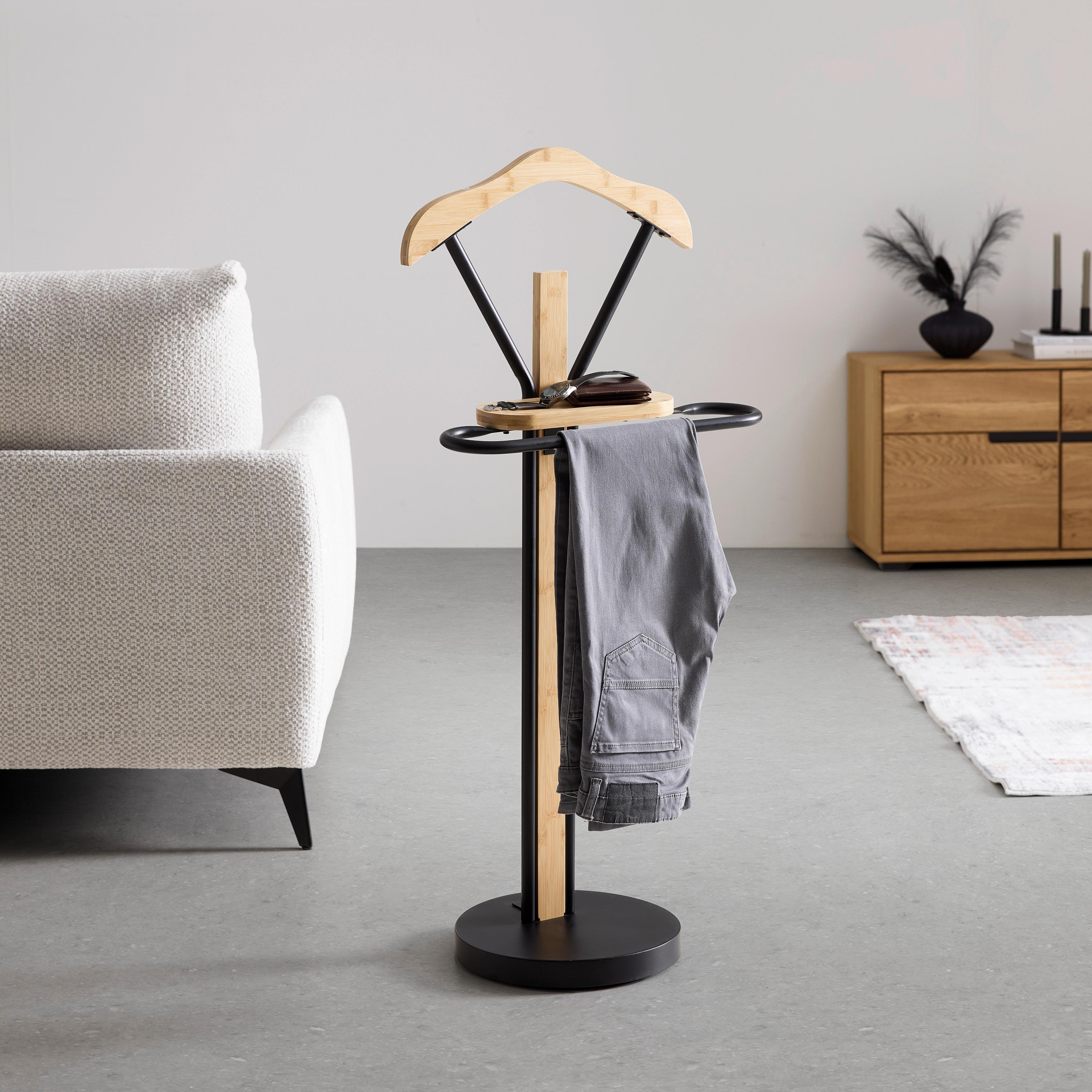 Valet haine MICHA II - culoare natur/negru, Modern, lemn/metal (45/111/28.5 cmcm) - Modern Living