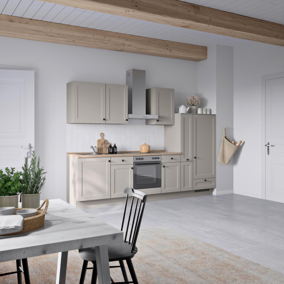 Küchenblock Cascada Low m. Geräten Grau - Eiche dunkel/Schwarz, MODERN, Holzwerkstoff/Metall (300cm) - Nobilia